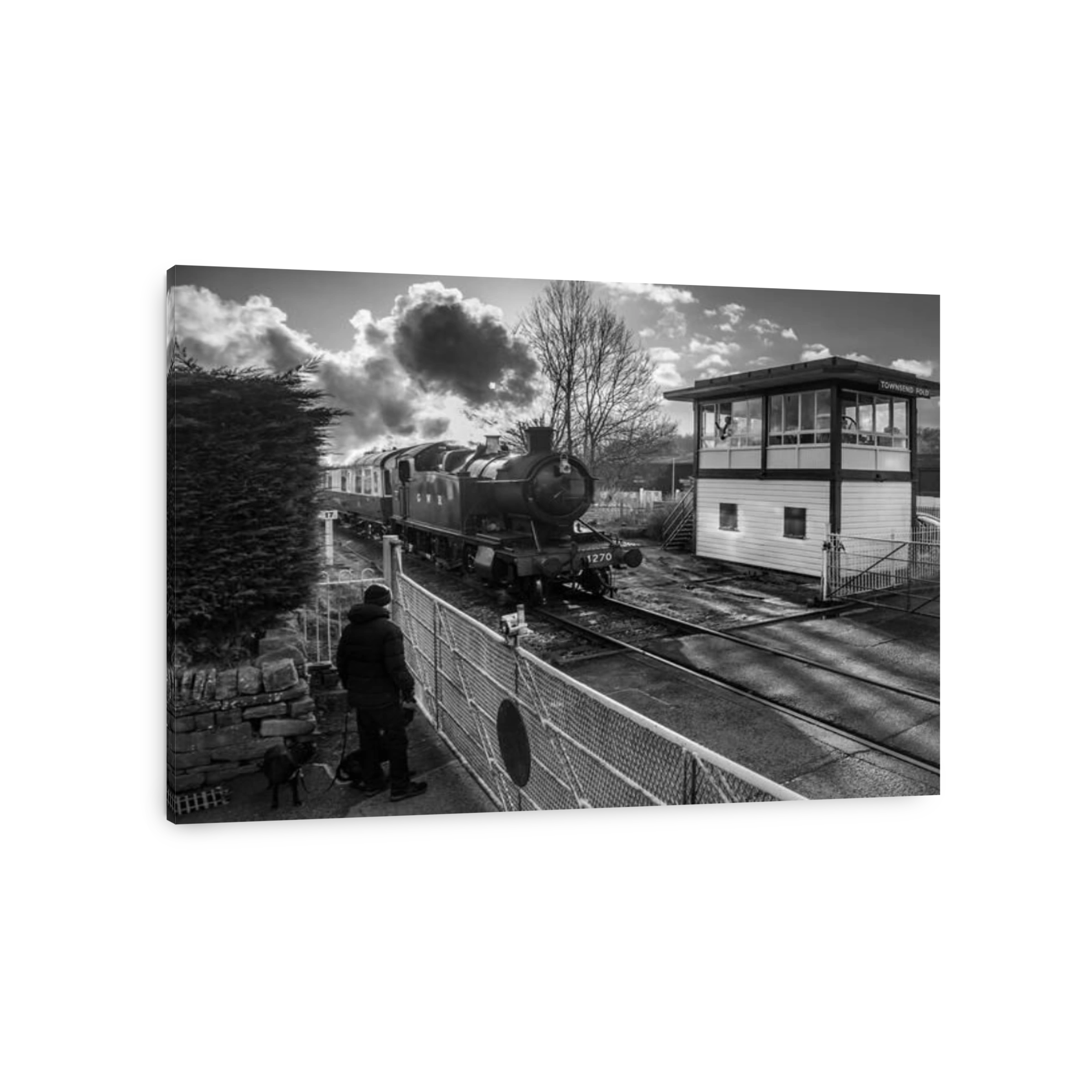 GWR tank engine on the East Lancashire railway. Townend Fold signal box and level crossing.