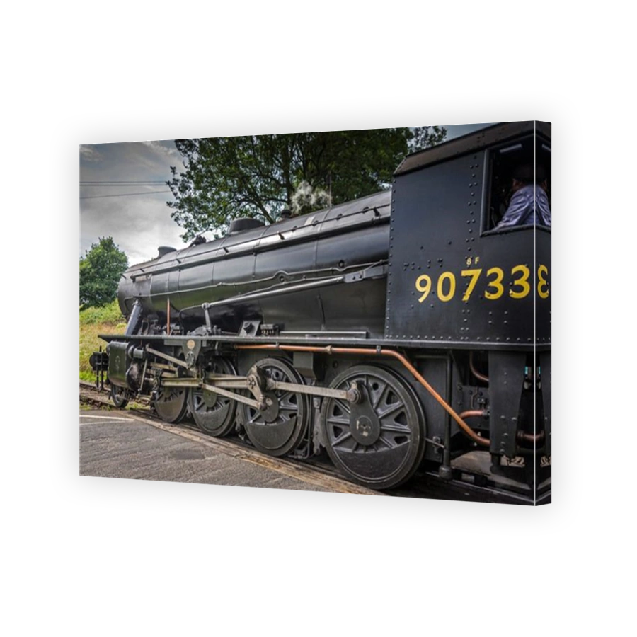 WD Class 2-8-0 (8F) steam loco No. 90733 at Oakworth station the scene of the film the Railway Children.