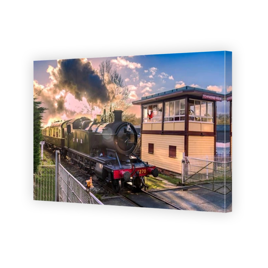 GWR tank engine on the East Lancashire railway at Townsend Fold signal box and level crossing.