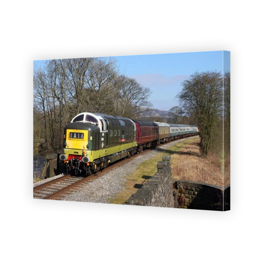 Deltic D9016 passes Irwell Vale on the East Lancs Railway