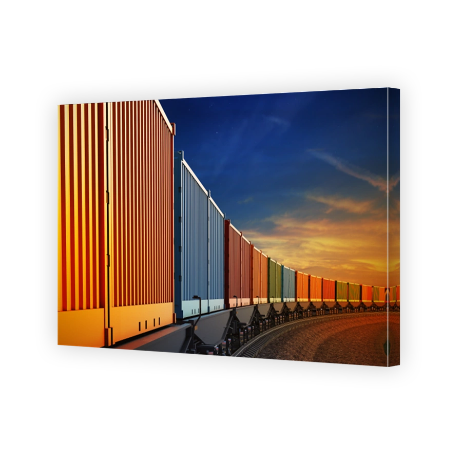 wagon of freight train with containers on the sky background