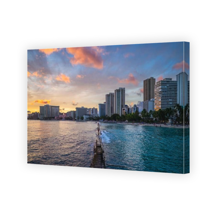 scenery of Honolulu at Waikiki beach, Oahu island of Hawaii in United States