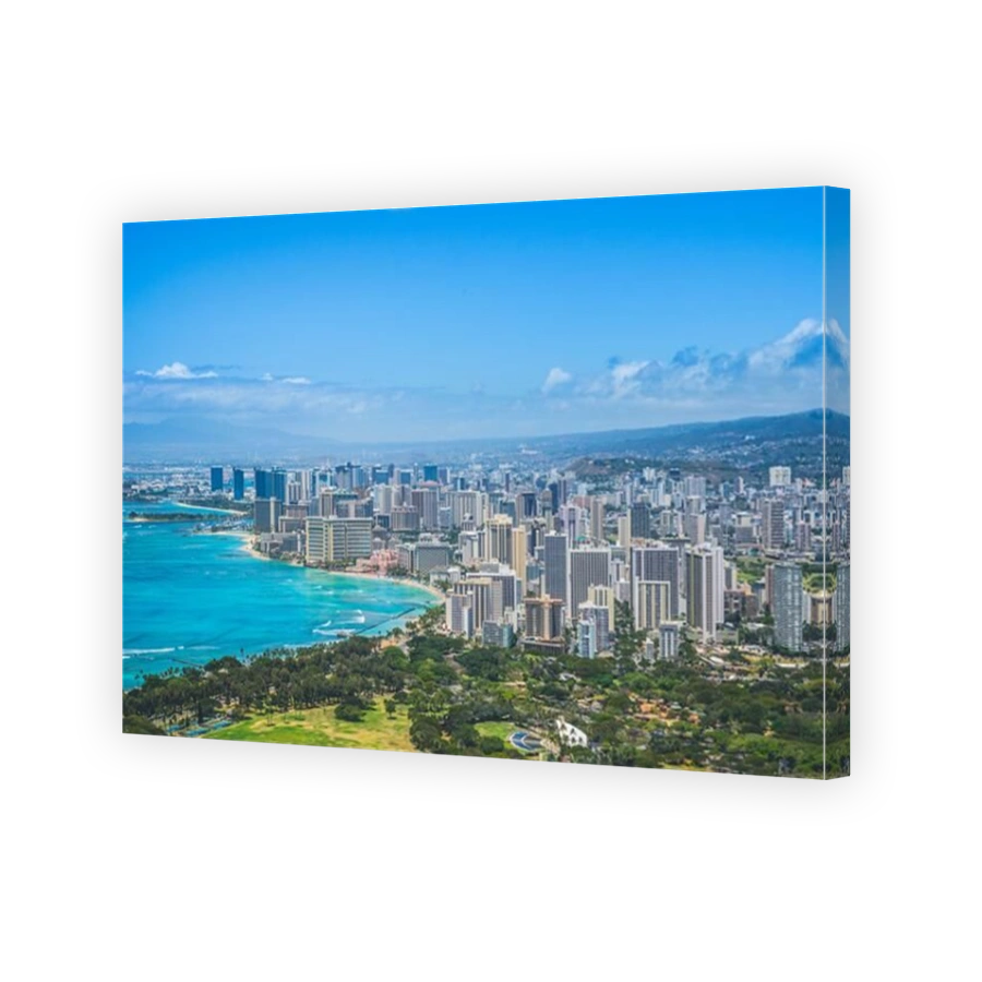 Honolulu Waikiki Beach panorama from the Diamond Head crater in Oahu, Hawaii