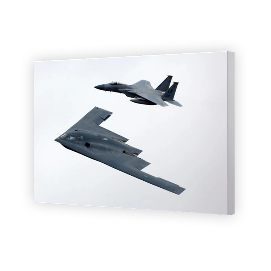 B-2A Spirit and F-15C Eagle of the United States Air Force.
