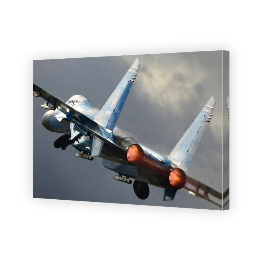 Sukhoi Su-27 jet fighter of the Ukrainian Air Force taking off.