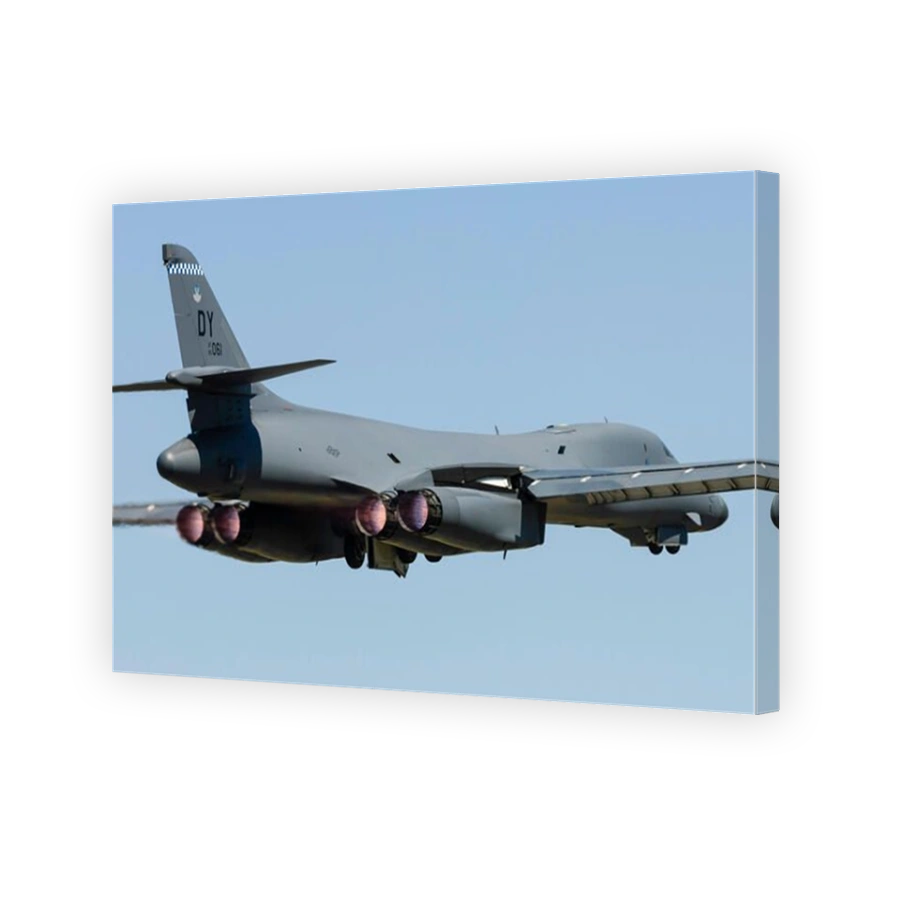 A U.S. Air Force B-1B Lancer takes off from RAF Fairford, England.