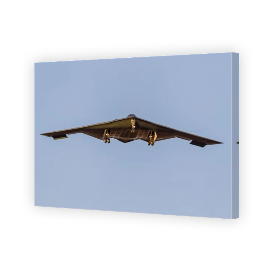 A U.S. Air Force B-2A Spirit just before sunset.