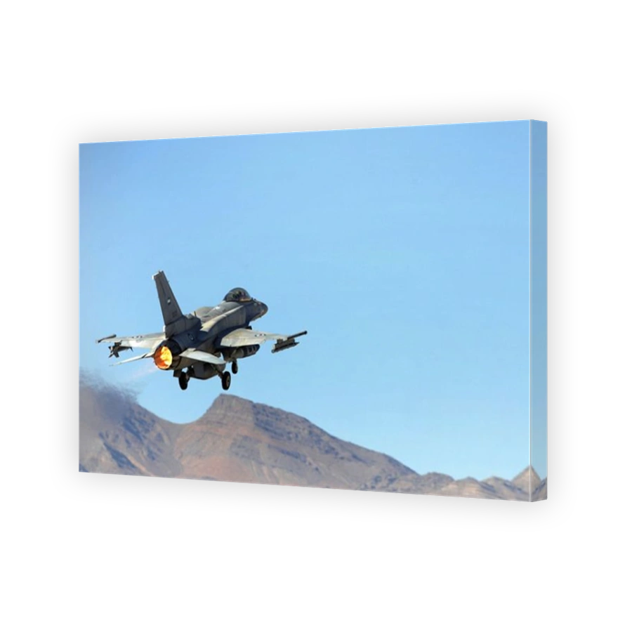 An F-16E from the United Arab Emirates taking off for a training mission at Nellis Air Force Base, Nevada.
