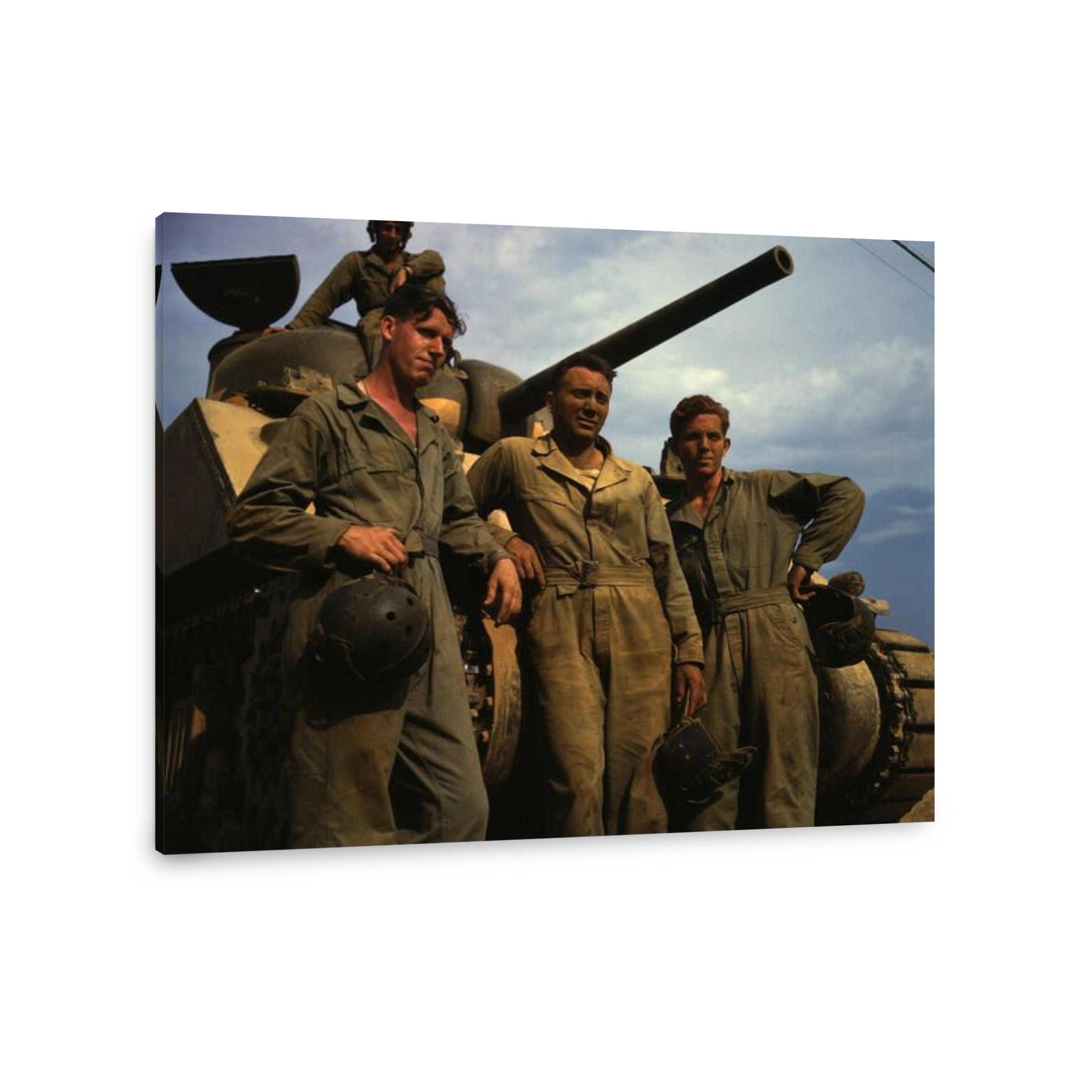 Tank crew standing in front of an M4 tank, Fort Knox, Kentucky, 1942.