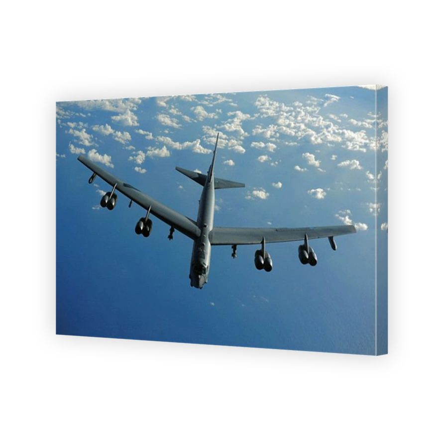 A U.S. Air Force B-52 Stratofortress flies a mission over the Pacific Ocean.