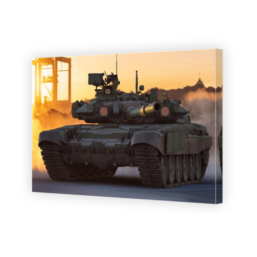 Tank during battle in urbanized area