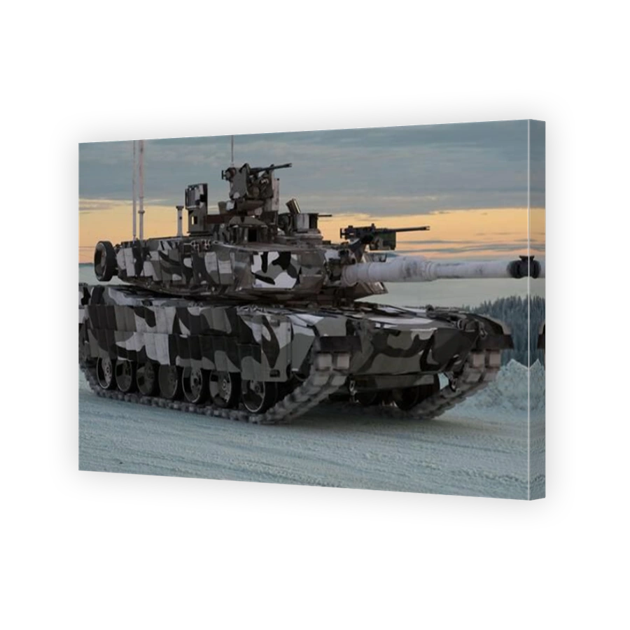 M1A2 Sep Abrams Tusk II tank in winter camouflage