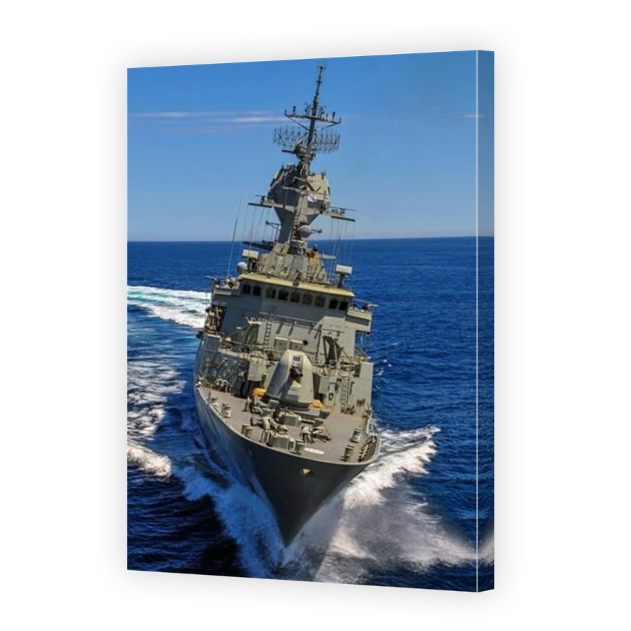 The Australian naval Frigate HMAS Perth at sea undergoing fast sea trials..