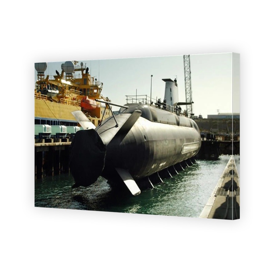 Royal Australian Navy Collins class submarine HMAS Rankin, on synchro lift slipway.