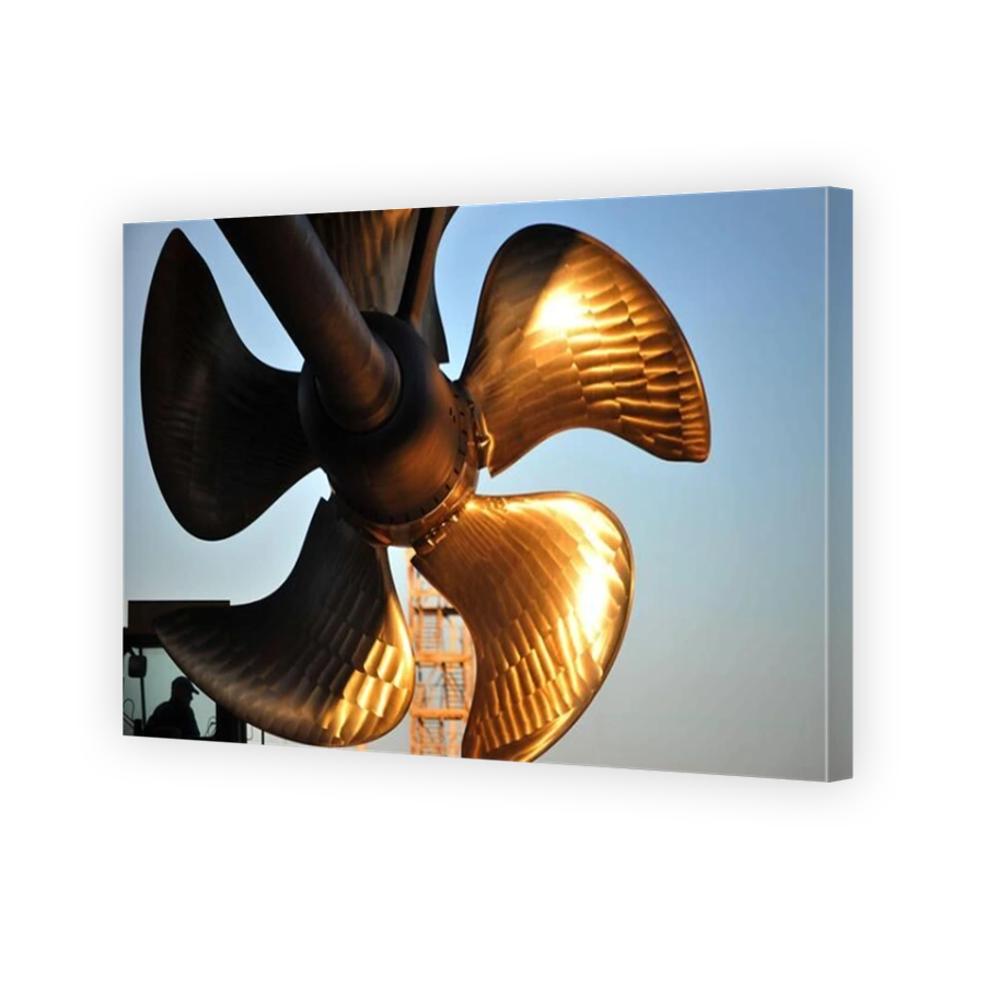 A close up view of a naval marine screw or propellor of an Australian navy frigate.
