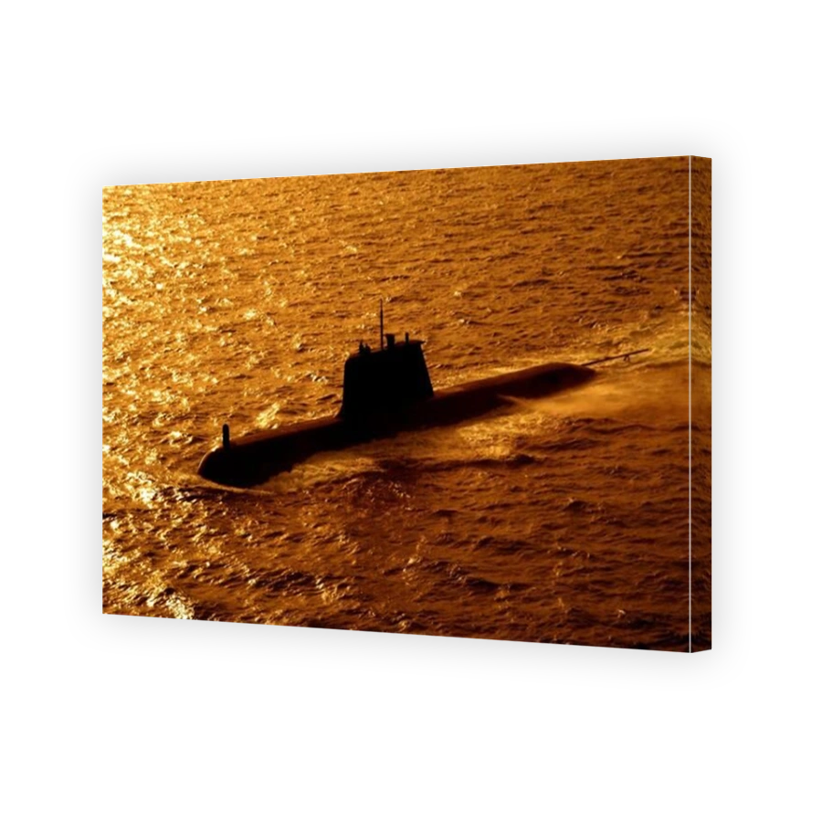 An aerial view of anAustralian Navy Collins Class diesel electric submarine at sea.