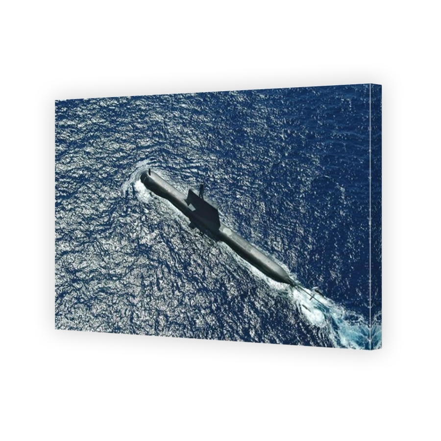 An aerial view of anAustralian Navy Collins Class diesel electric submarine at sea.