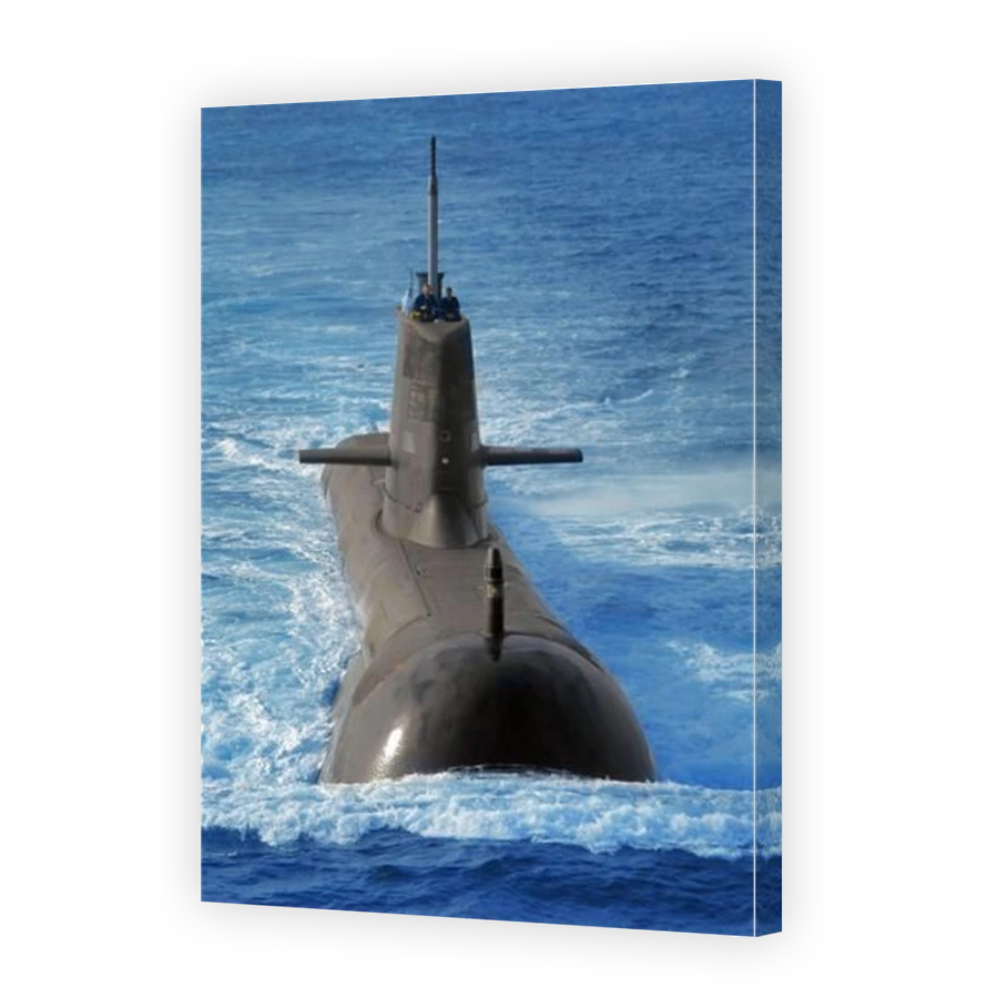 An aerial view of anAustralian Navy Collins Class diesel electric submarine at sea.