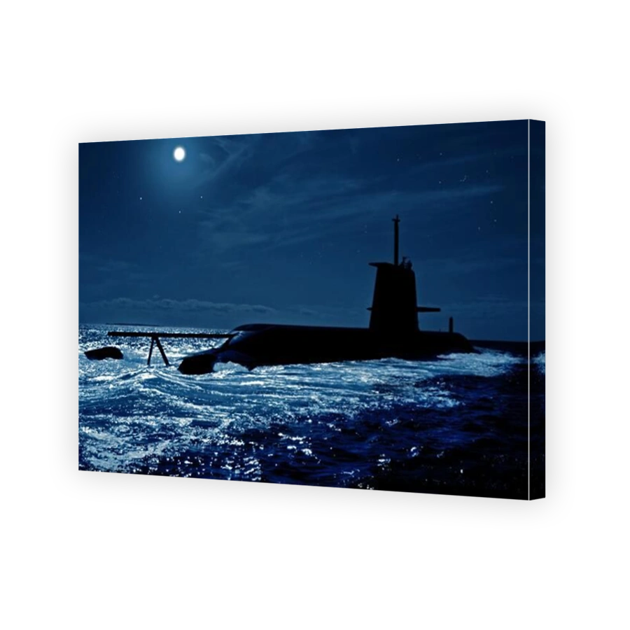 Moonlight illuminating an Australian Navy Collins Class diesel electric submarine.