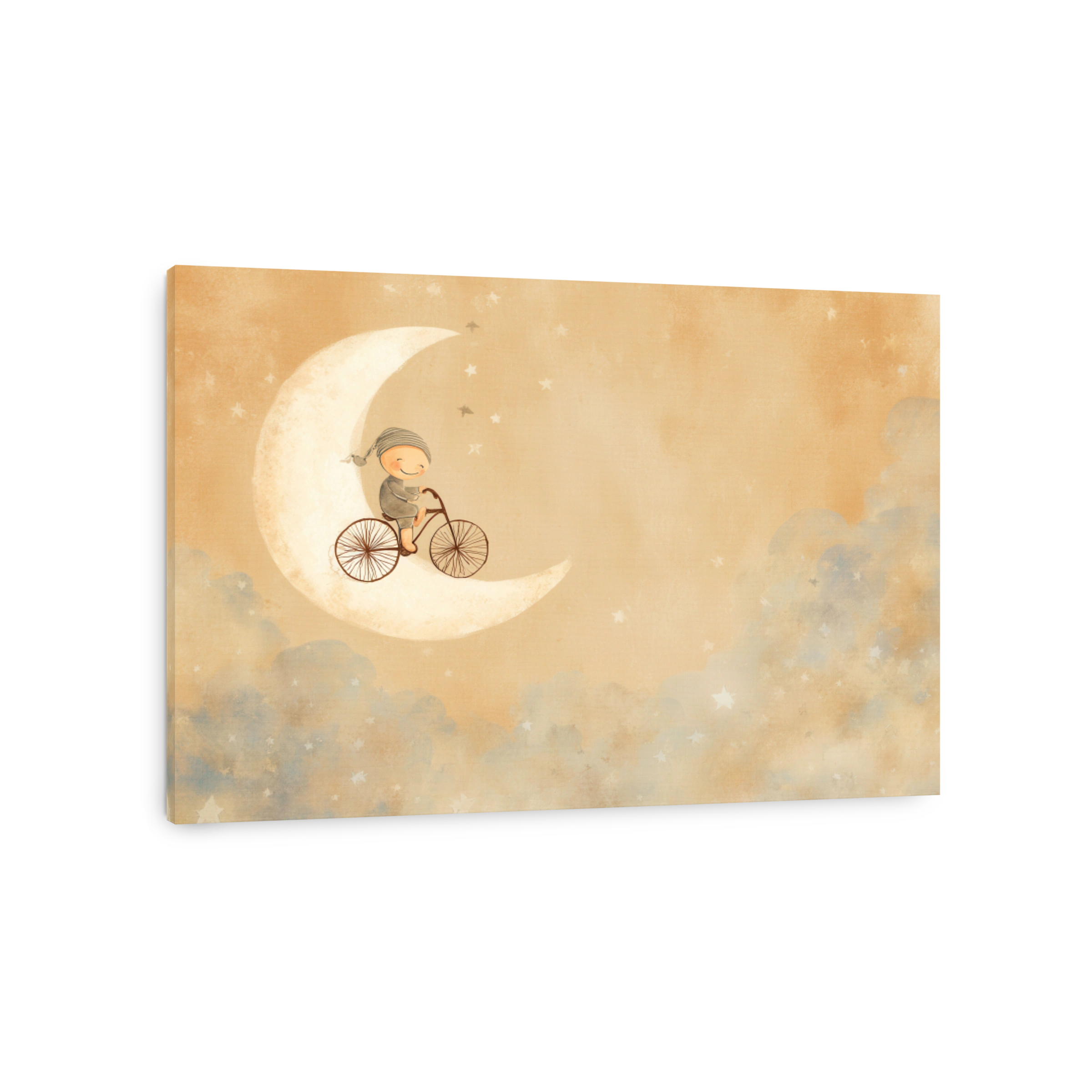 Whimsical child on bicycle illustration