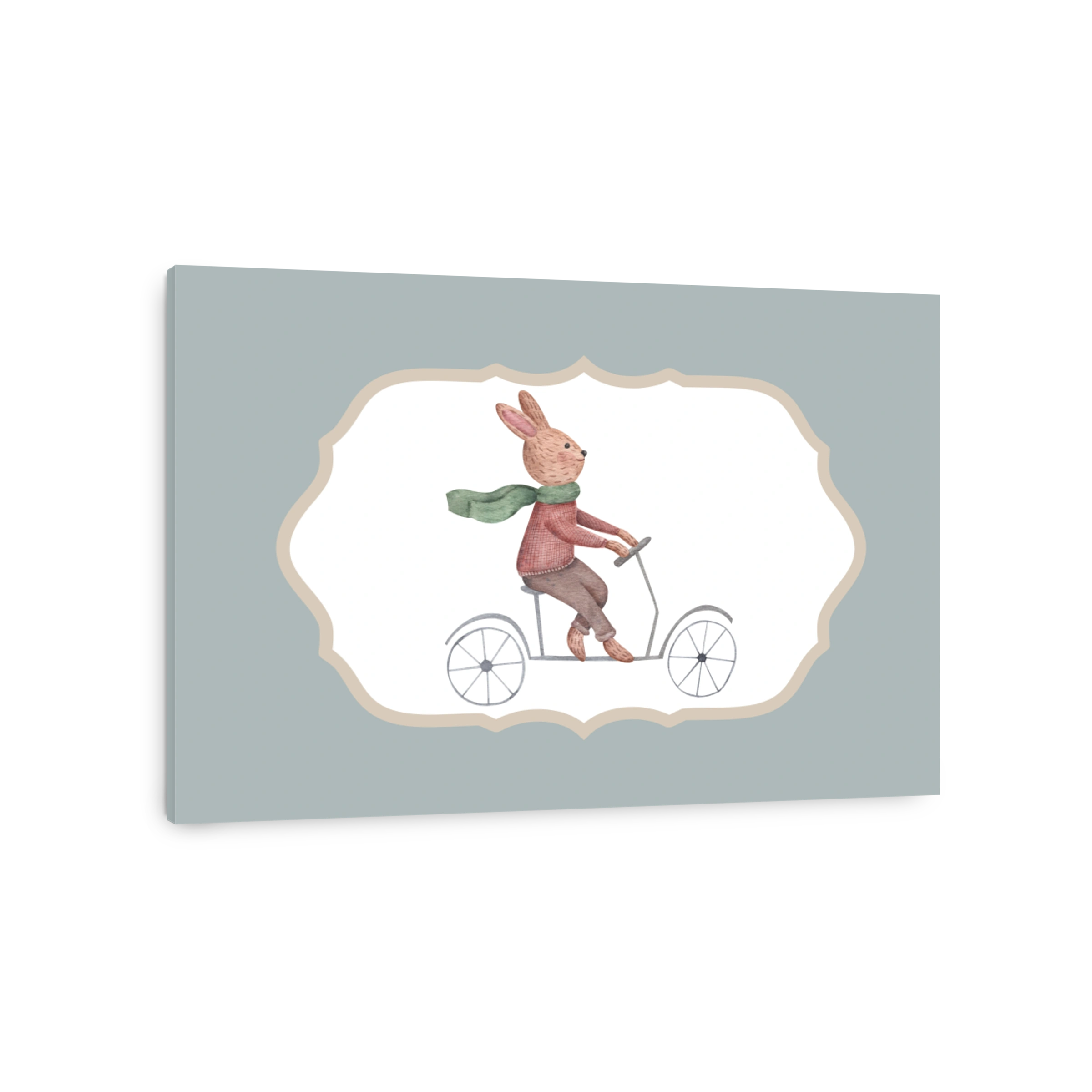 Whimsical Rabbit Riding a Scooter Watercolour Art