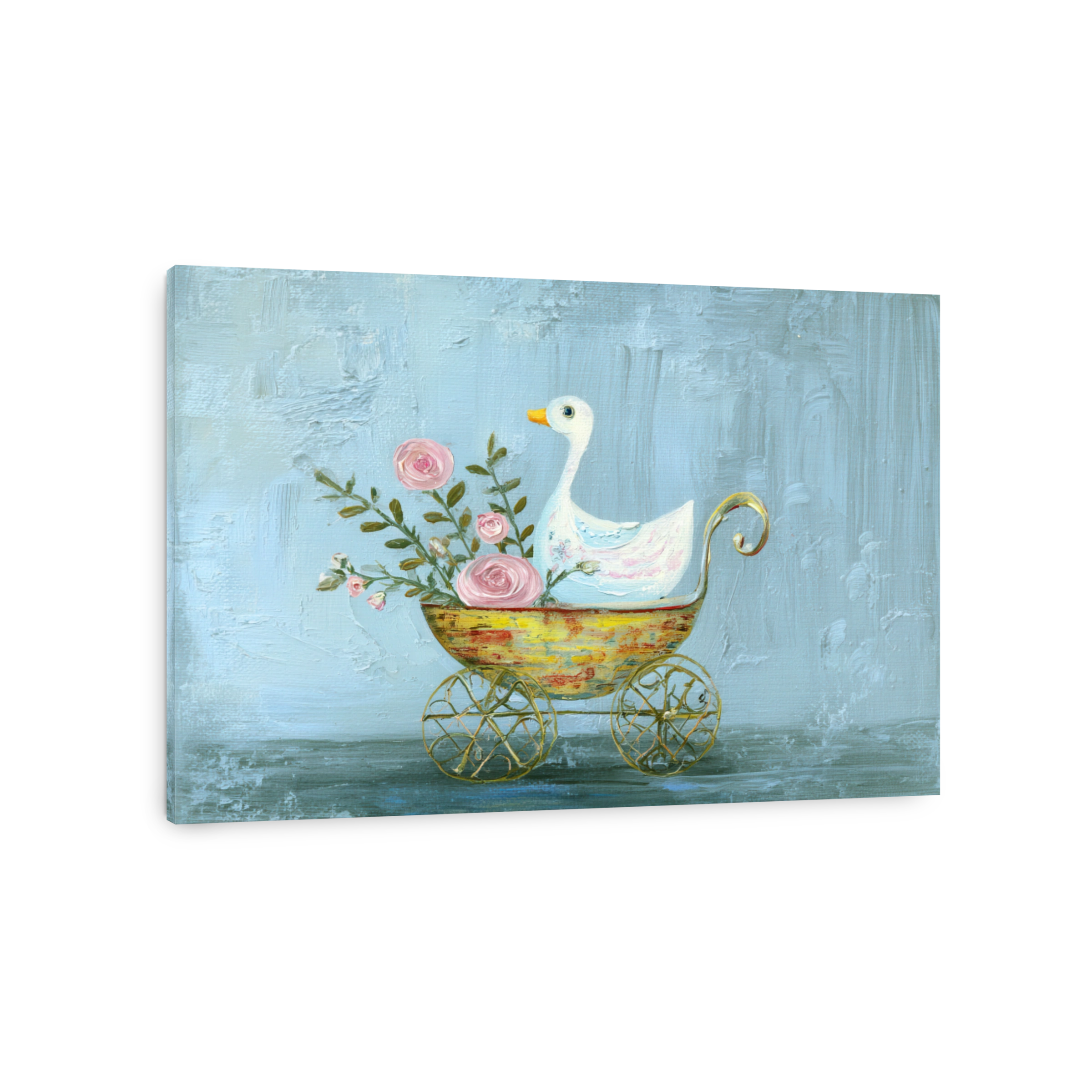 Whimsical Duckling in Pram Oil Painting