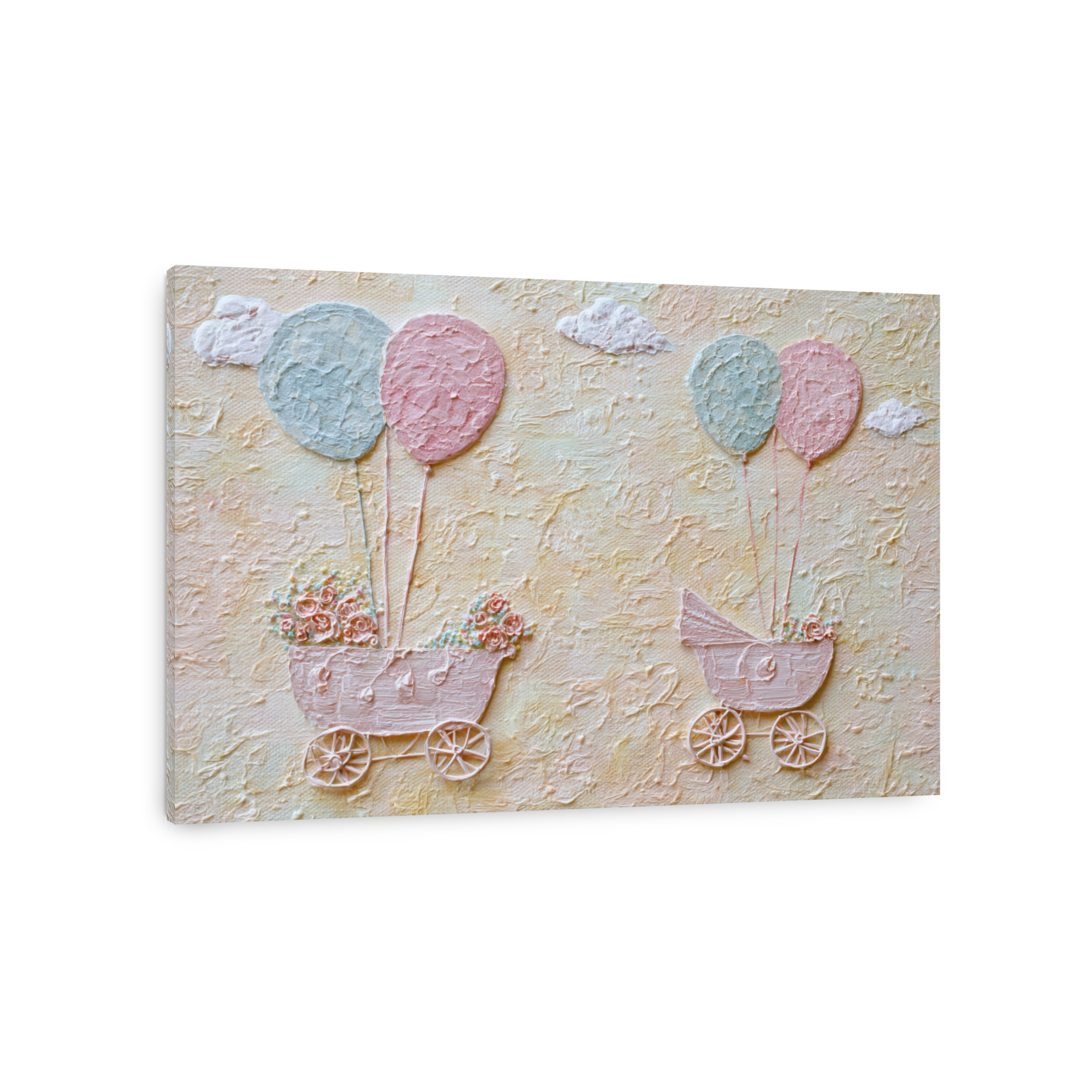Baby prams and balloons textured painting