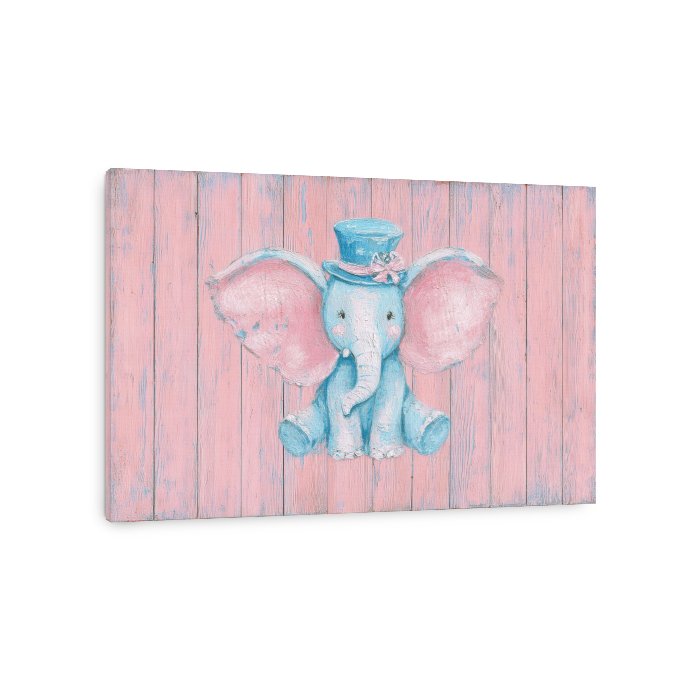 Whimsical Oil Painting of a Blue Elephant
