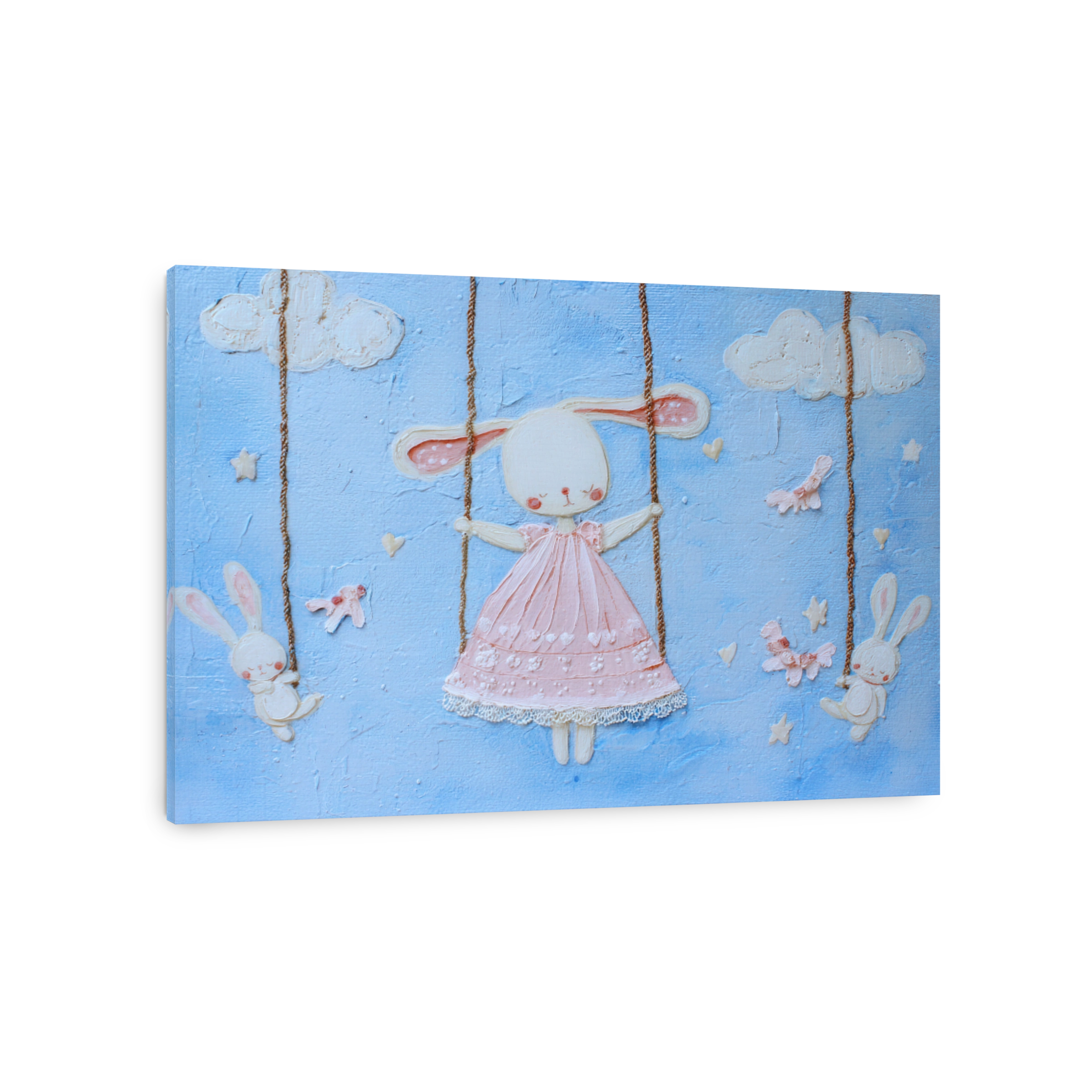 Whimsical Bunny on a Swing Textured Painting