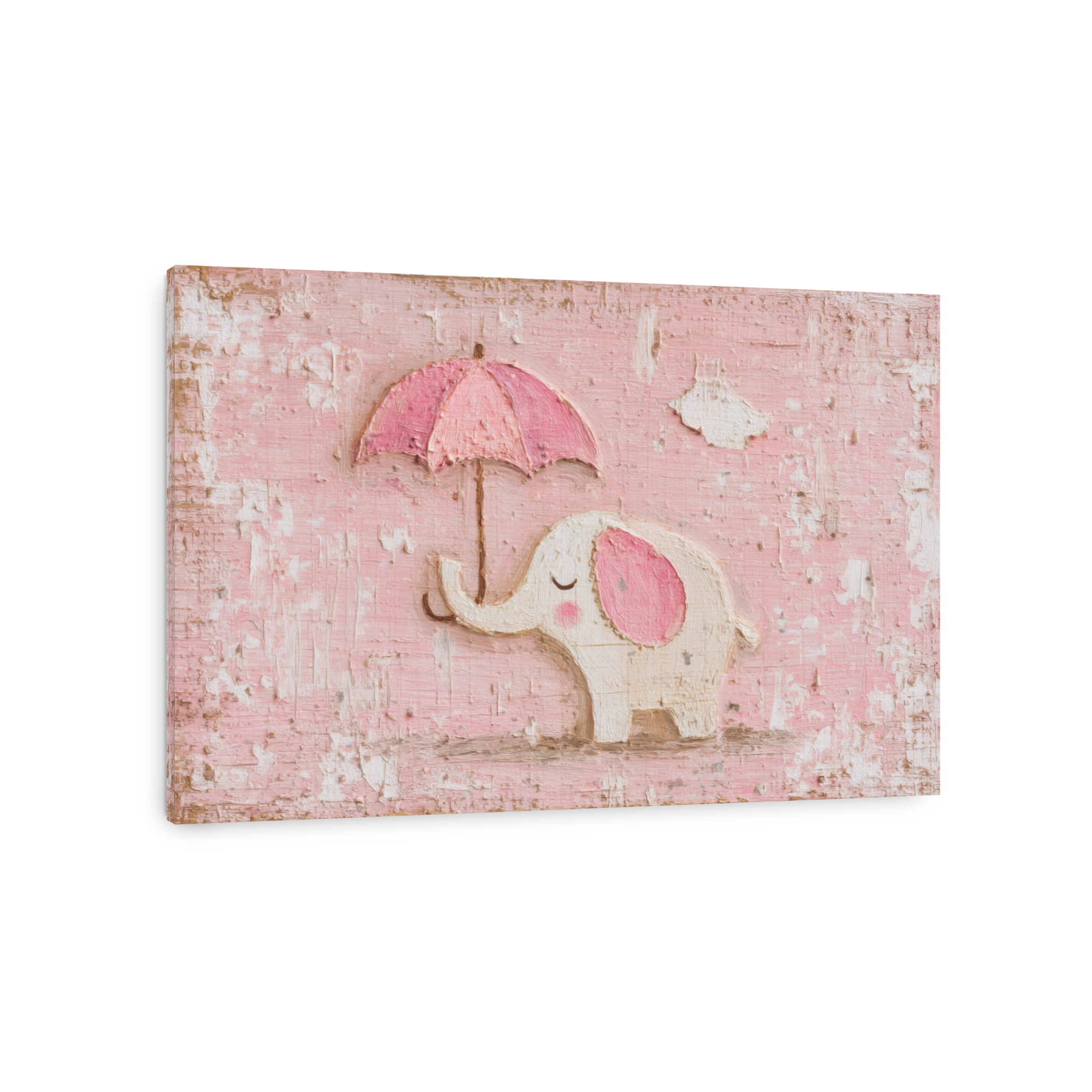 Whimsical Elephant Under Pink Umbrella Oil Painting