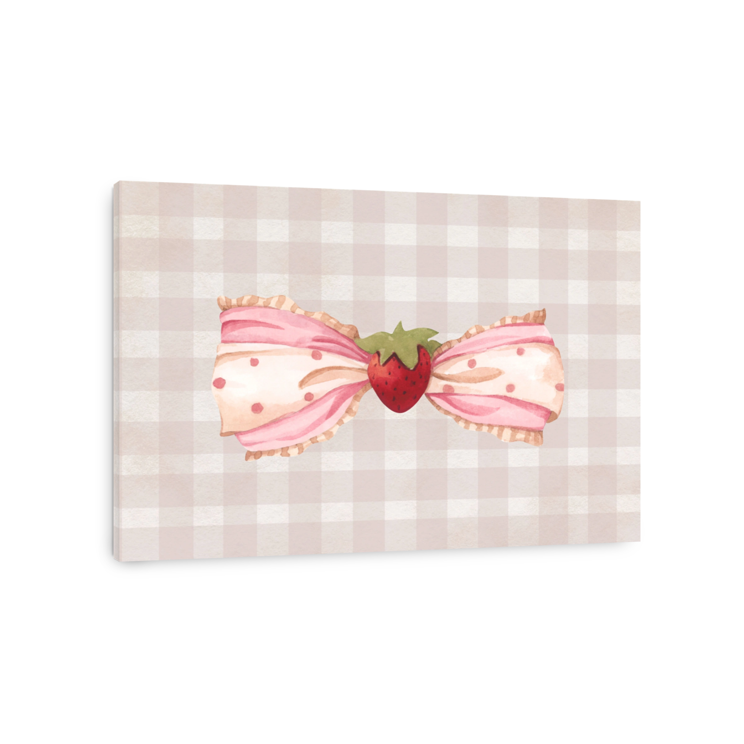 Whimsical Strawberry Bow Watercolour Art