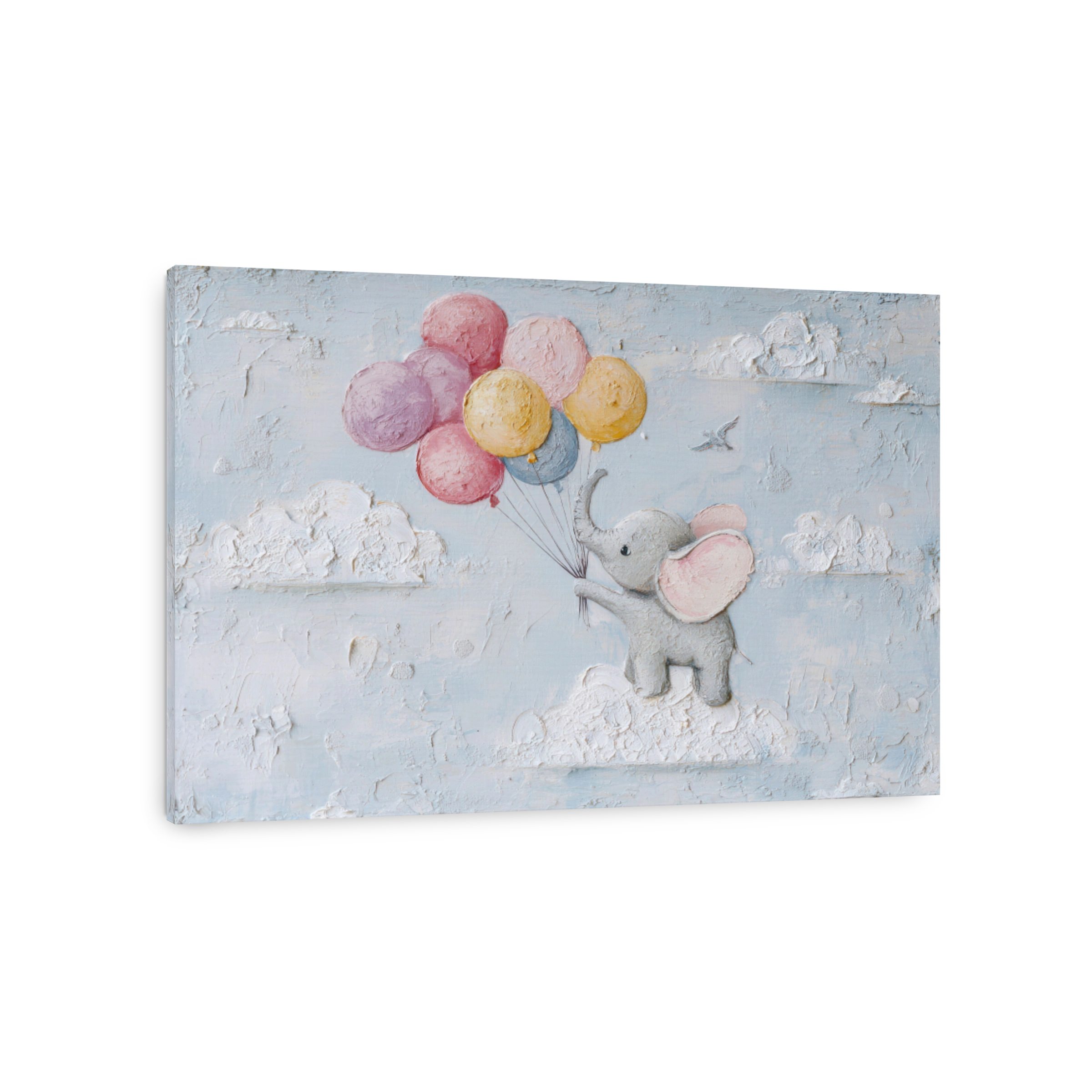 Whimsical Elephant with Balloons Textured Painting