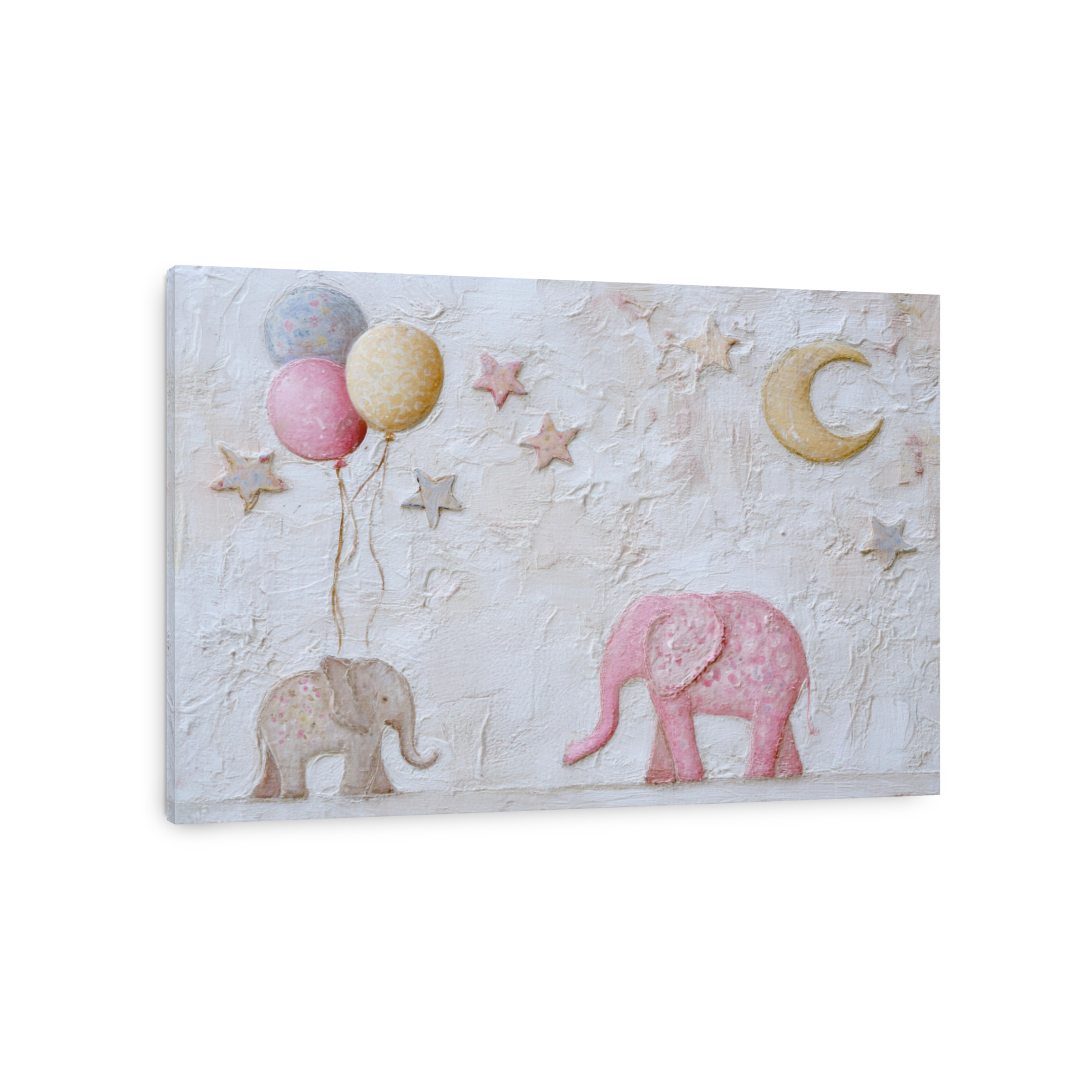 Whimsical Elephants and Balloons Mixed Media Art