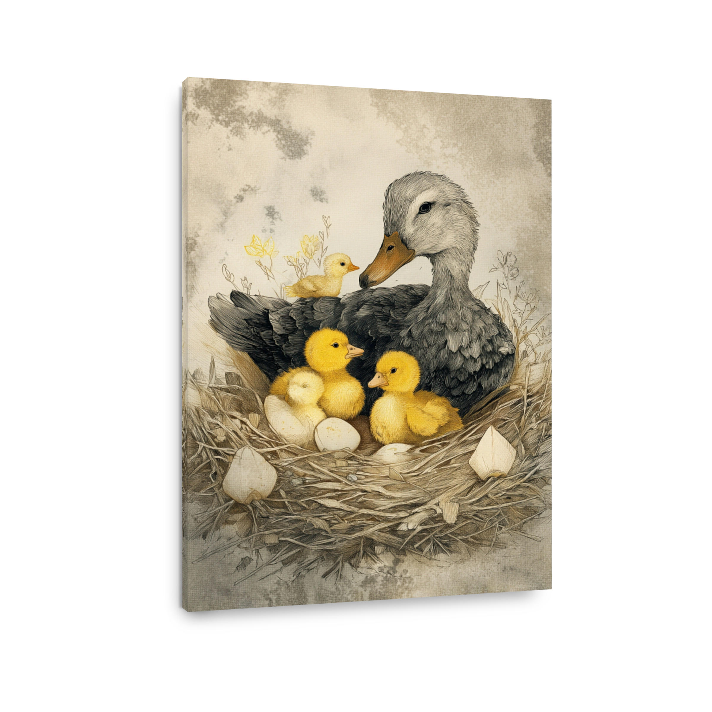 Tender Duck Family Illustration in a Nest