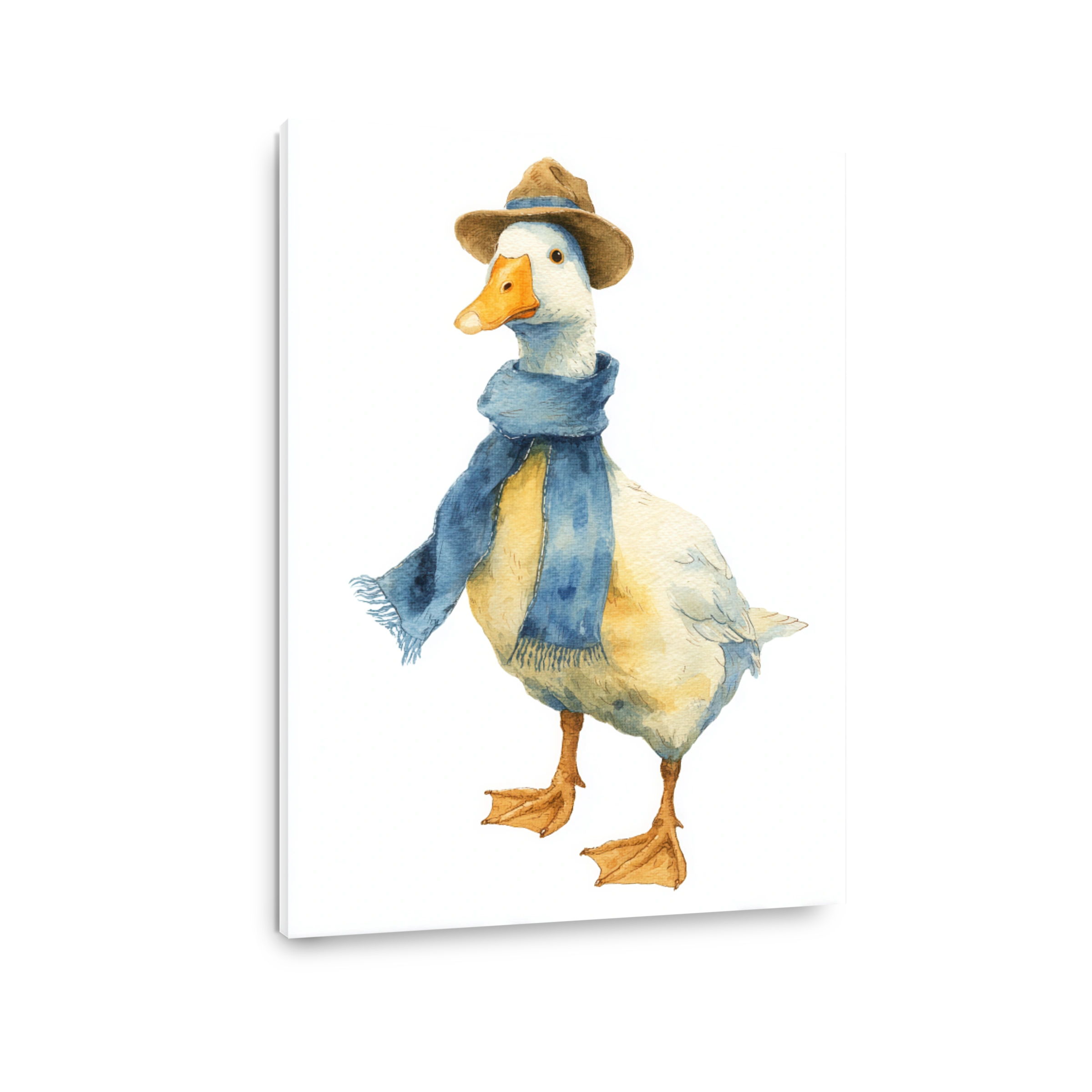 Whimsical duck in hat and scarf watercolour art