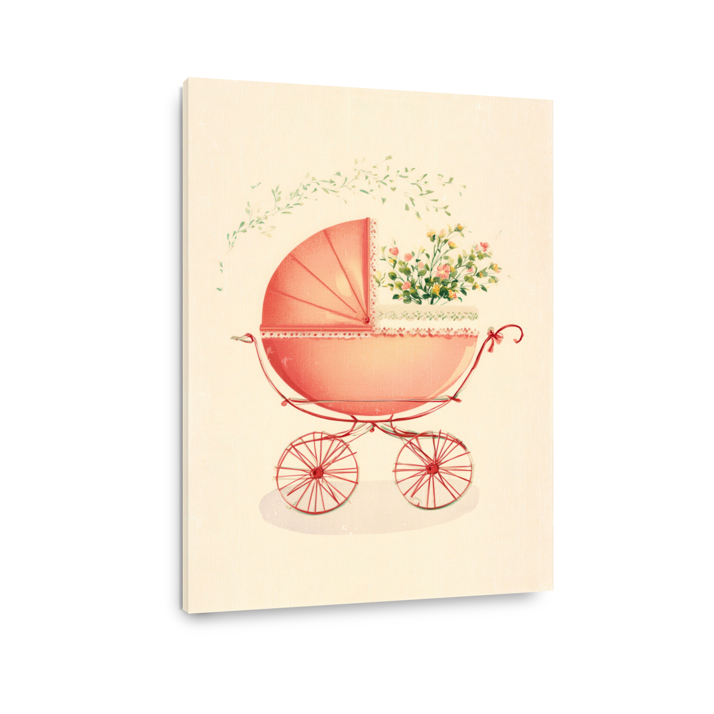Nostalgic pink pram with floral arrangement