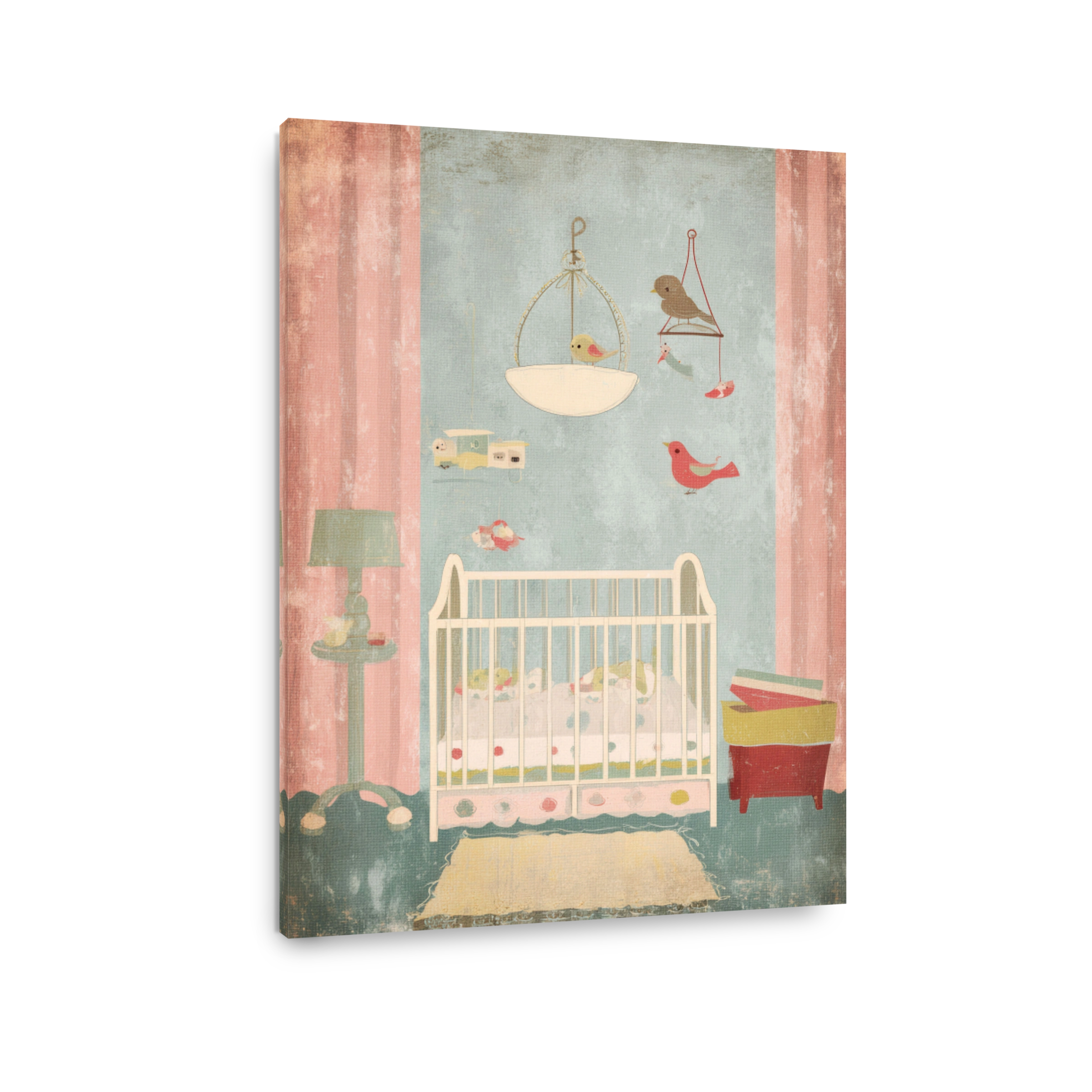 Whimsical Nursery Art with Birds and Crib