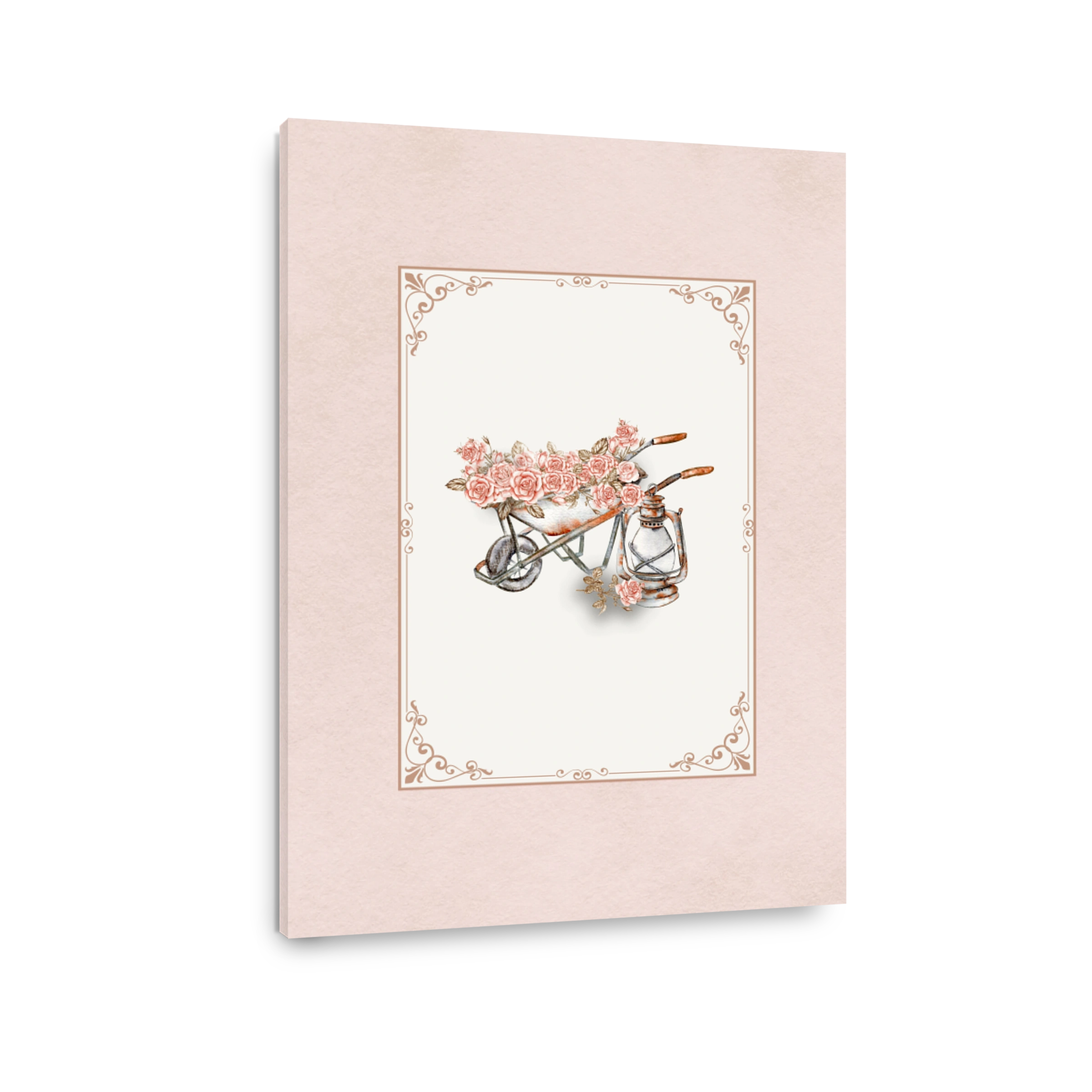 Watercolour Wheelbarrow with Roses and Lantern Art