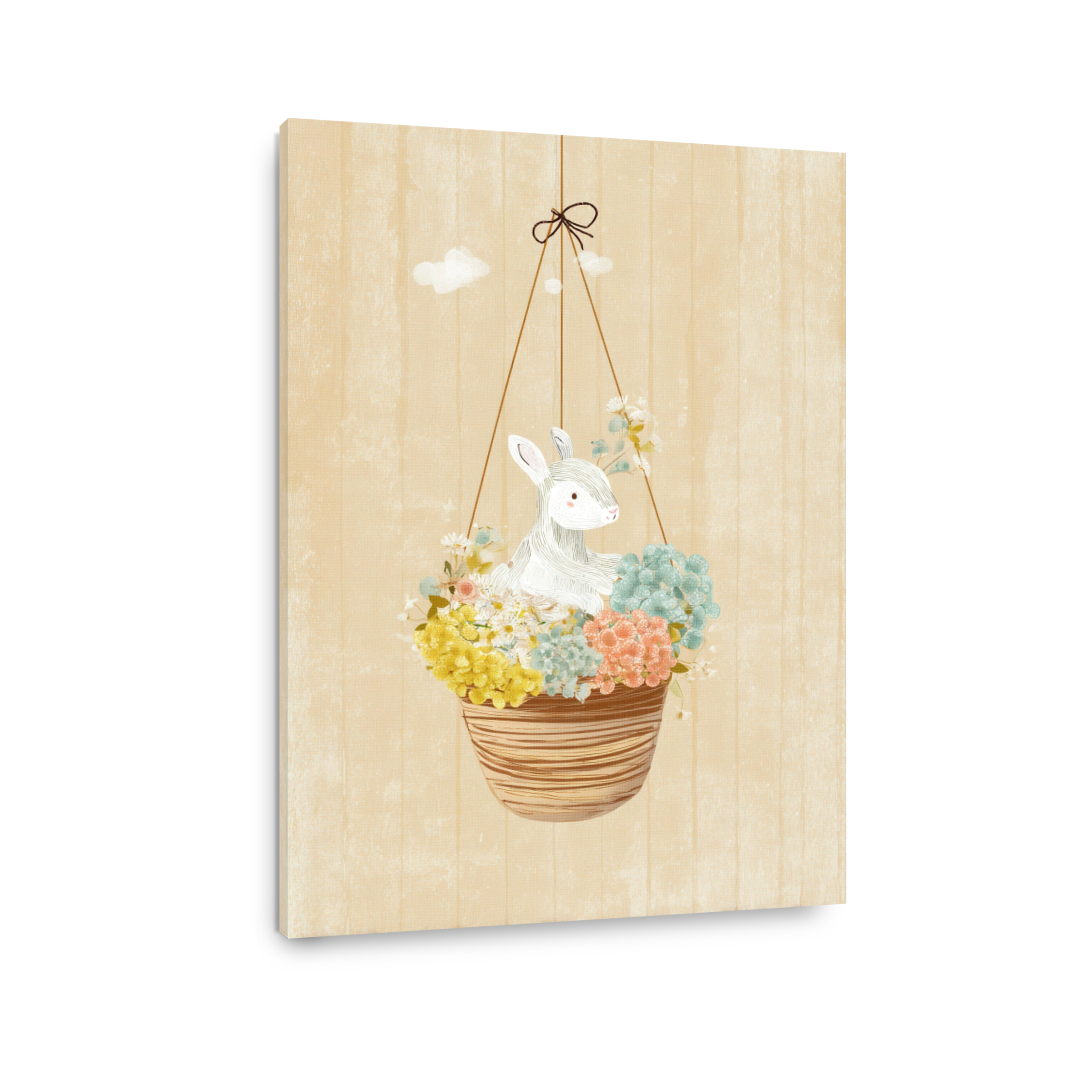 Whimsical Bunny in Flower Basket Digital Art