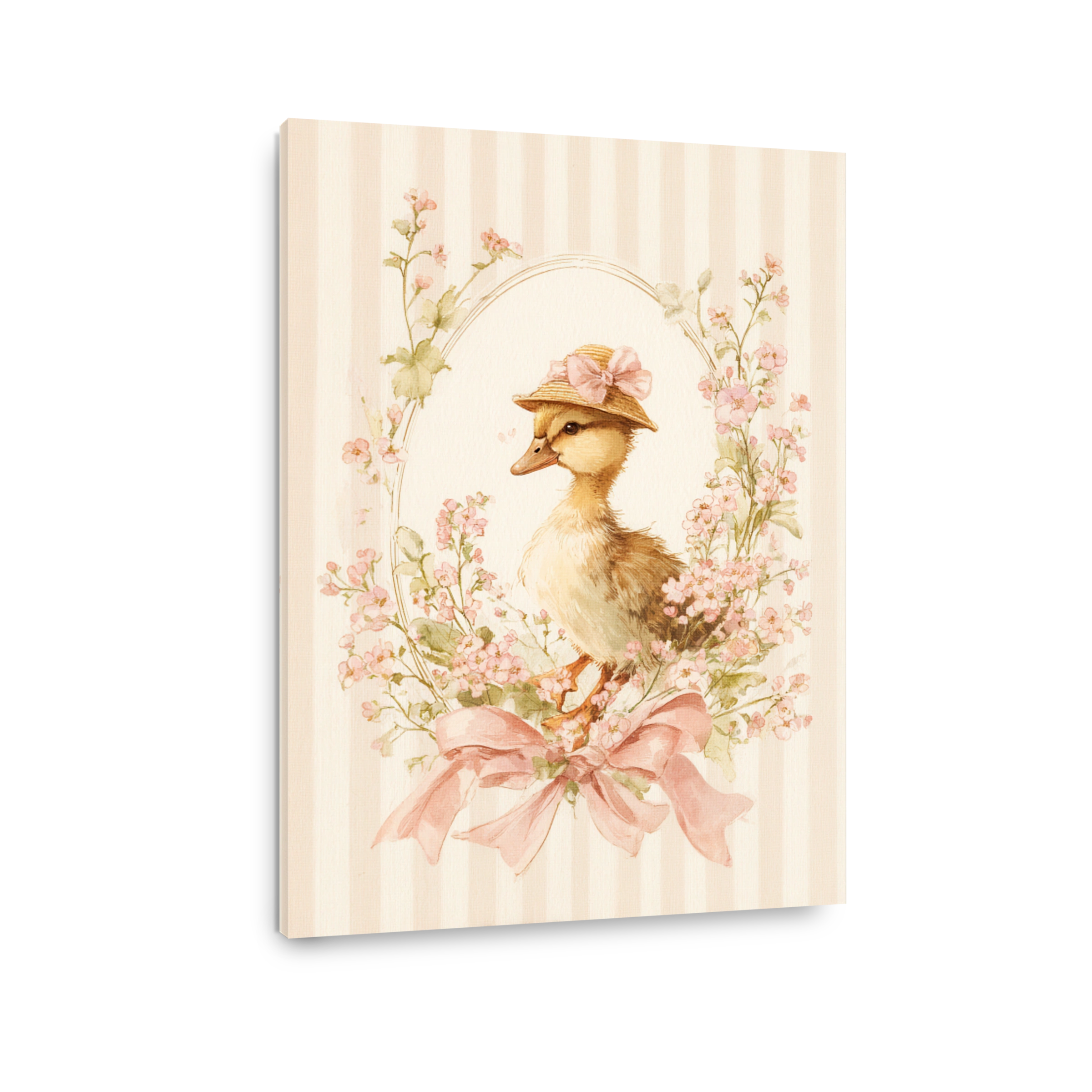 Whimsical duckling in a straw hat watercolour painting