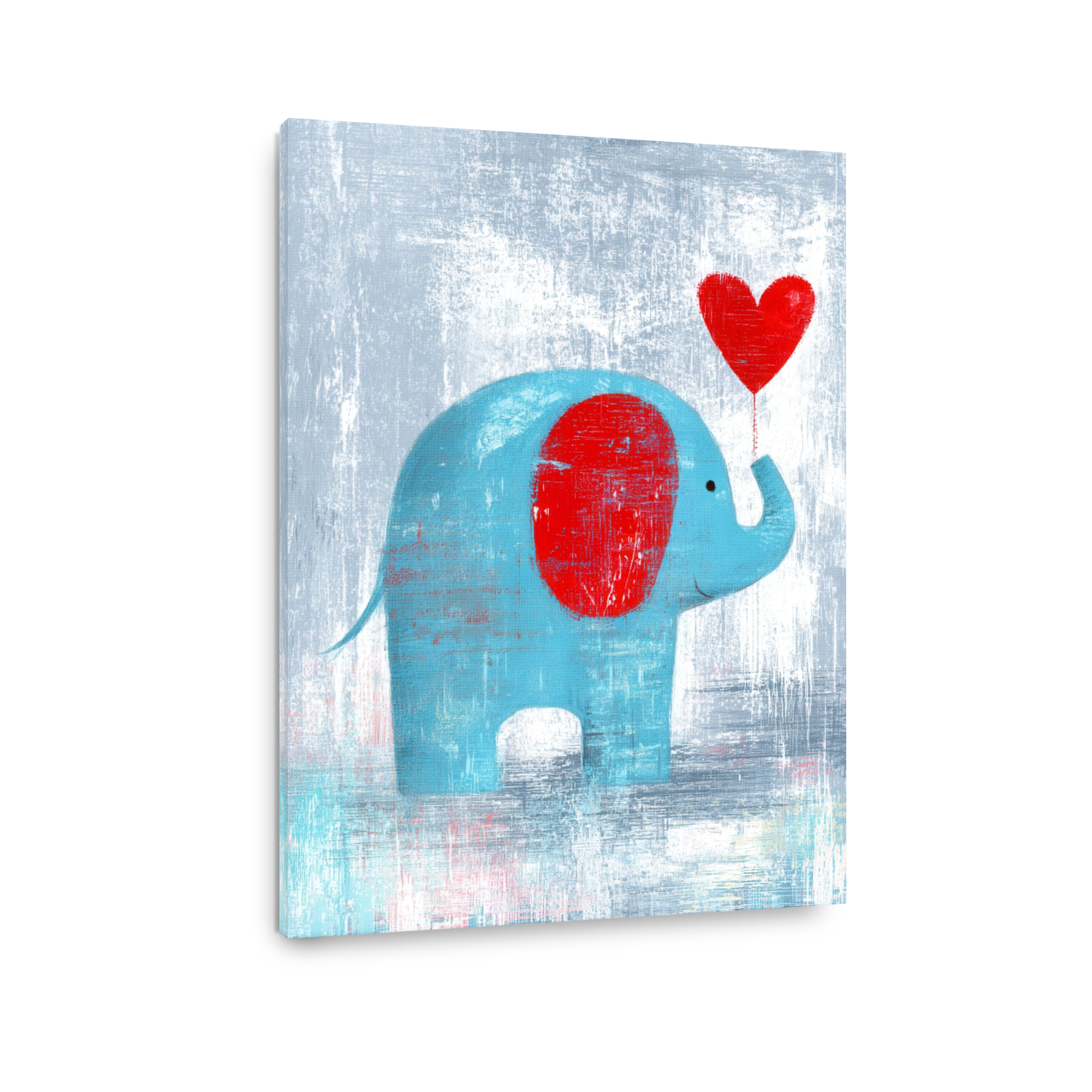 Playful Blue Elephant with Red Heart Canvas