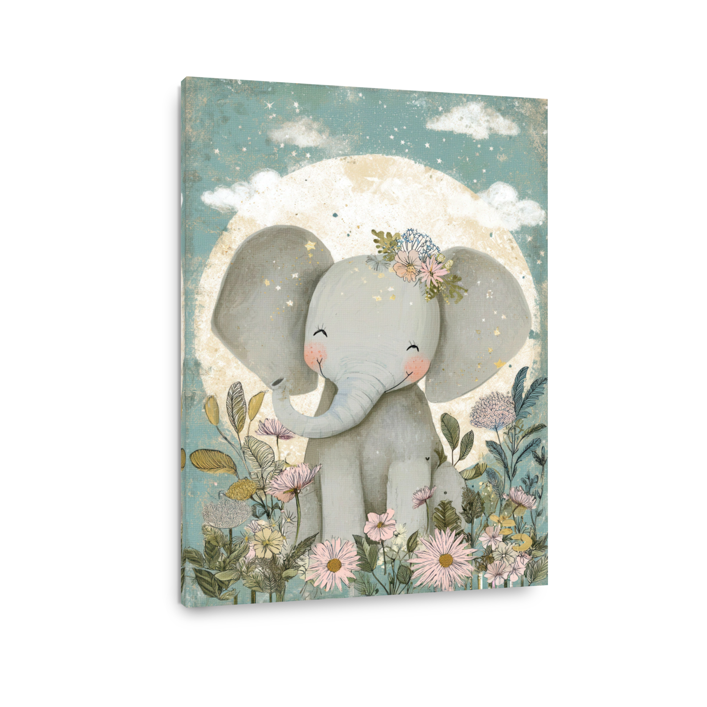 Whimsical Elephant with Flowers Canvas Print