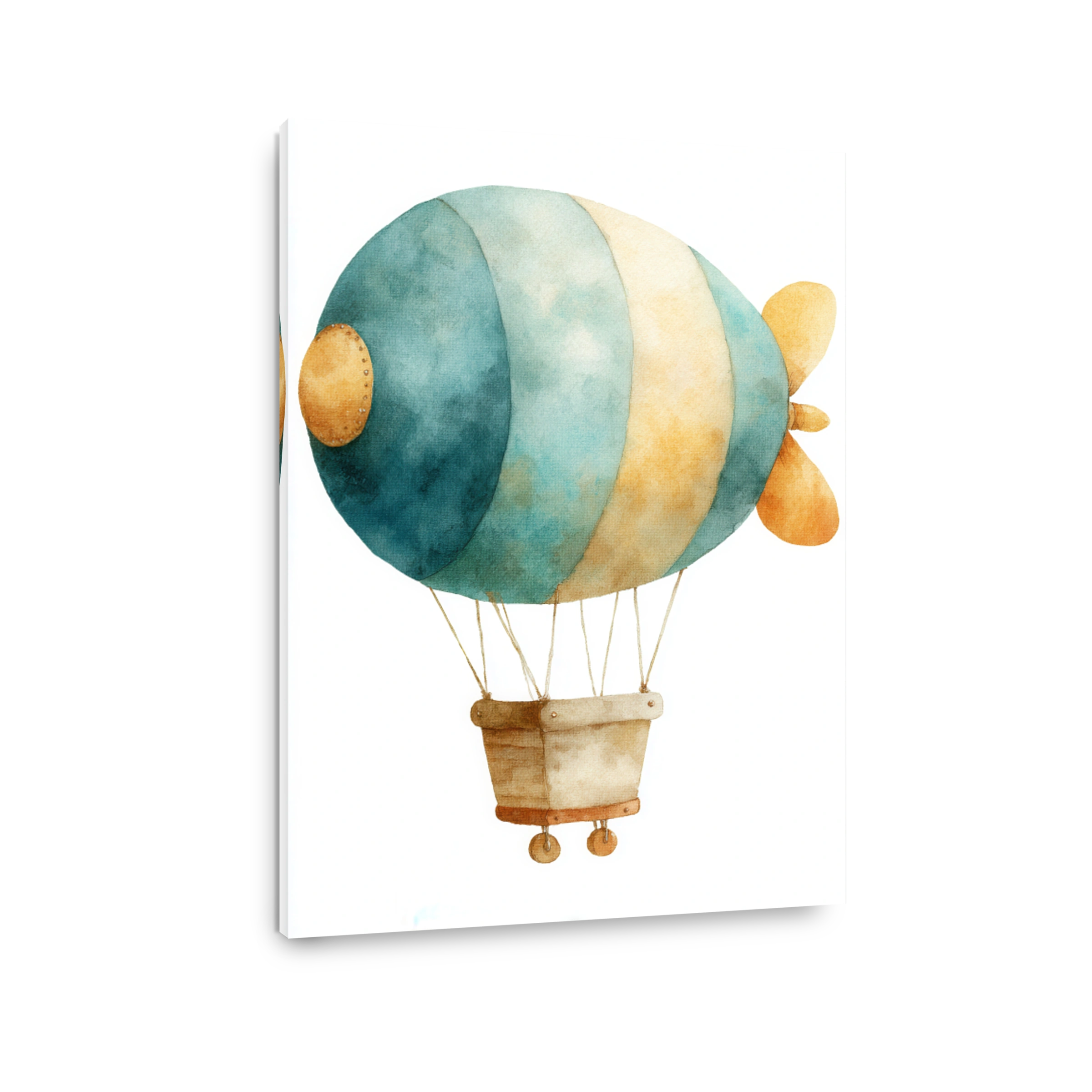 Whimsical Teal and Gold Watercolour Hot Air Balloon