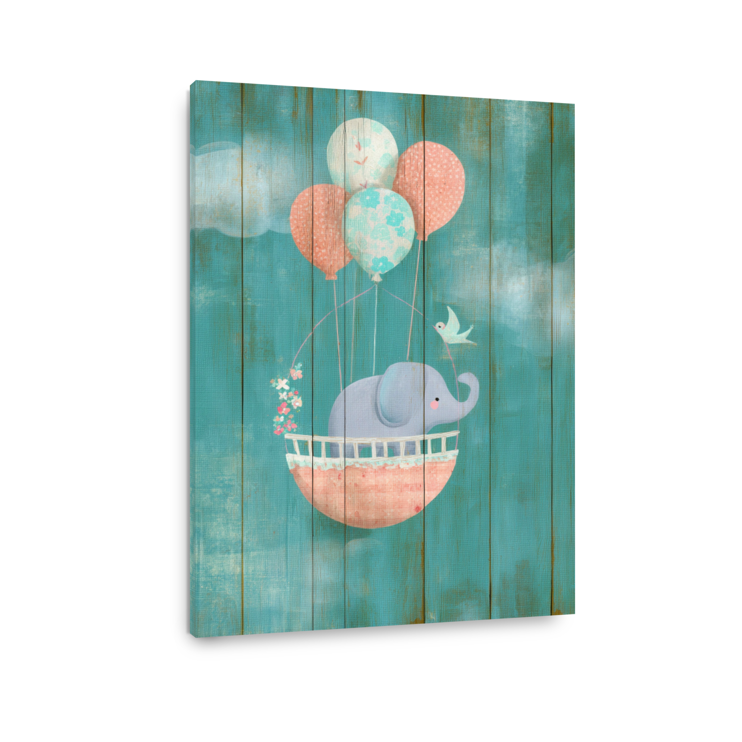 Whimsical Elephant Floating with Balloons