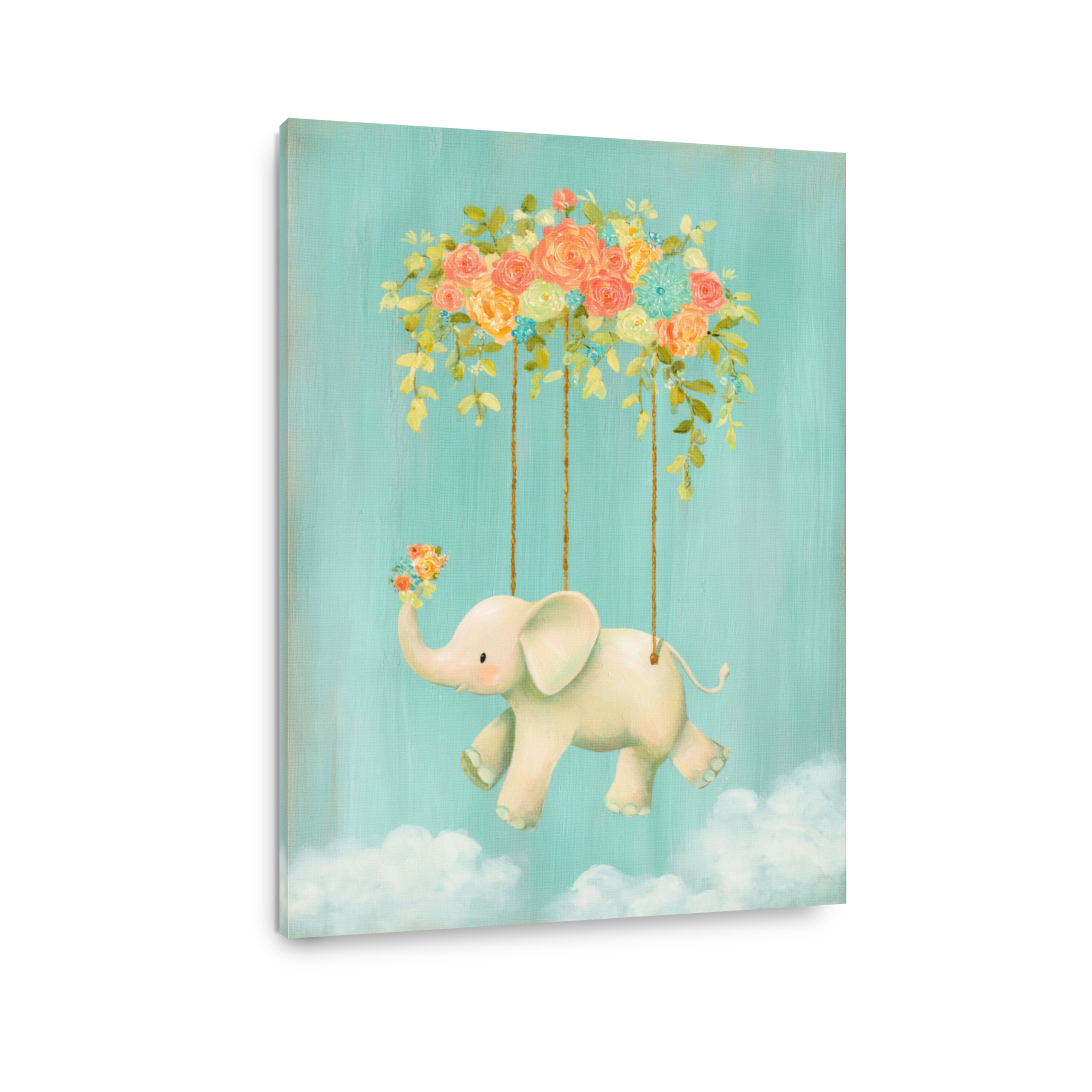 Whimsical Elephant Painting with Flowers