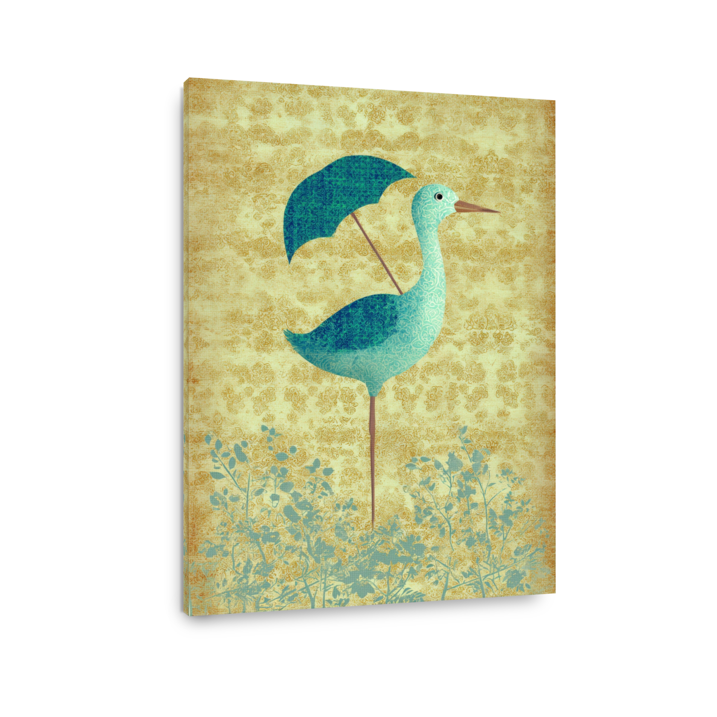 Whimsical crane with umbrella digital art