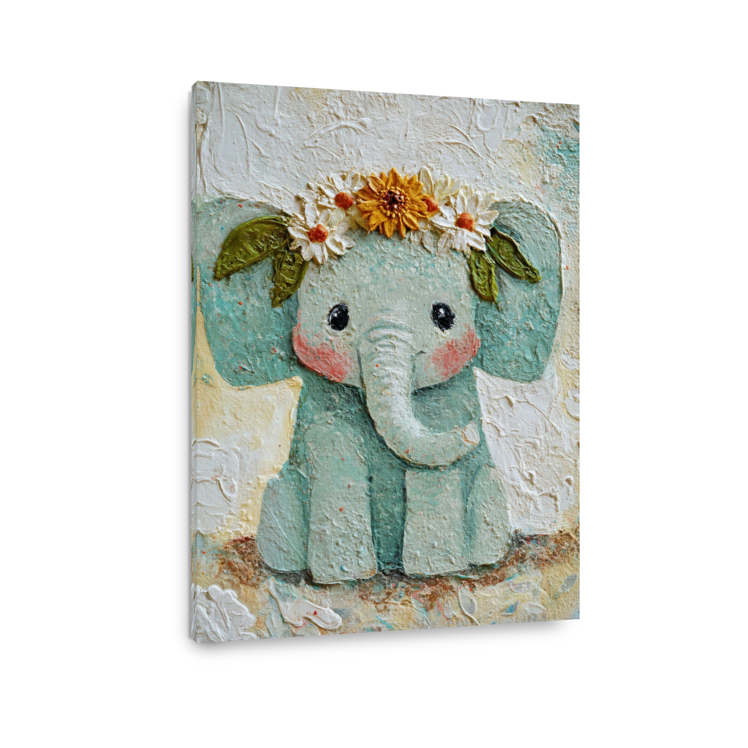 Whimsical Mint Green Elephant Textured Painting