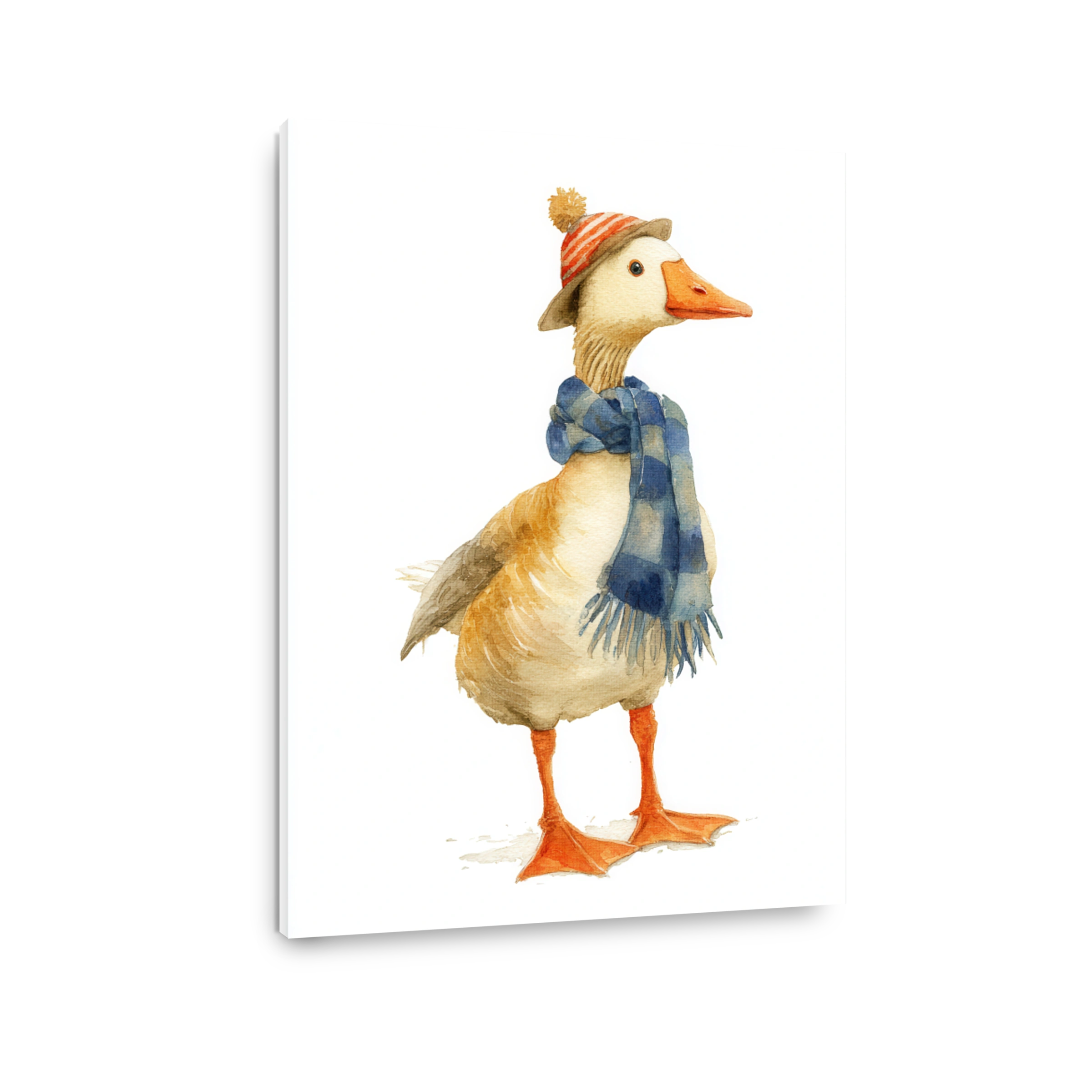 Whimsical Goose in Winter Attire Watercolor Art