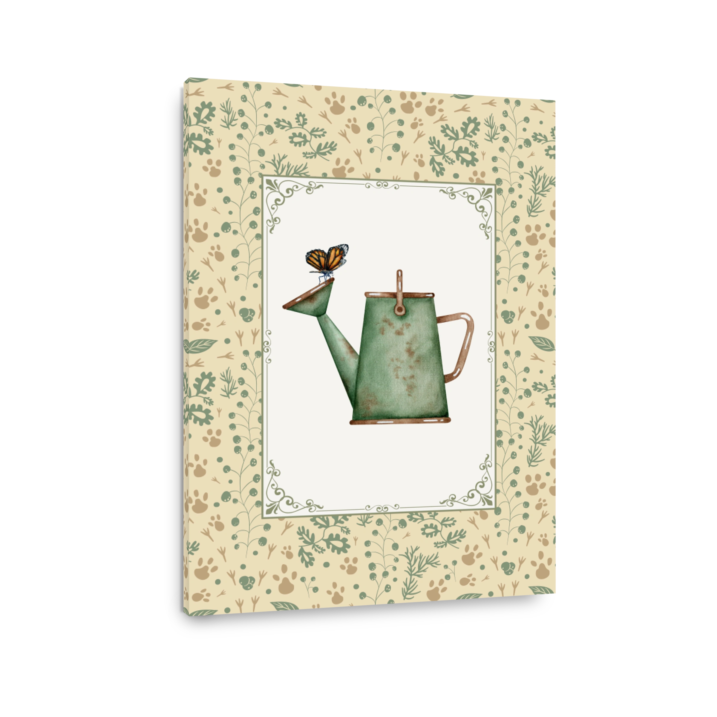 Whimsical watering can and butterfly watercolour art