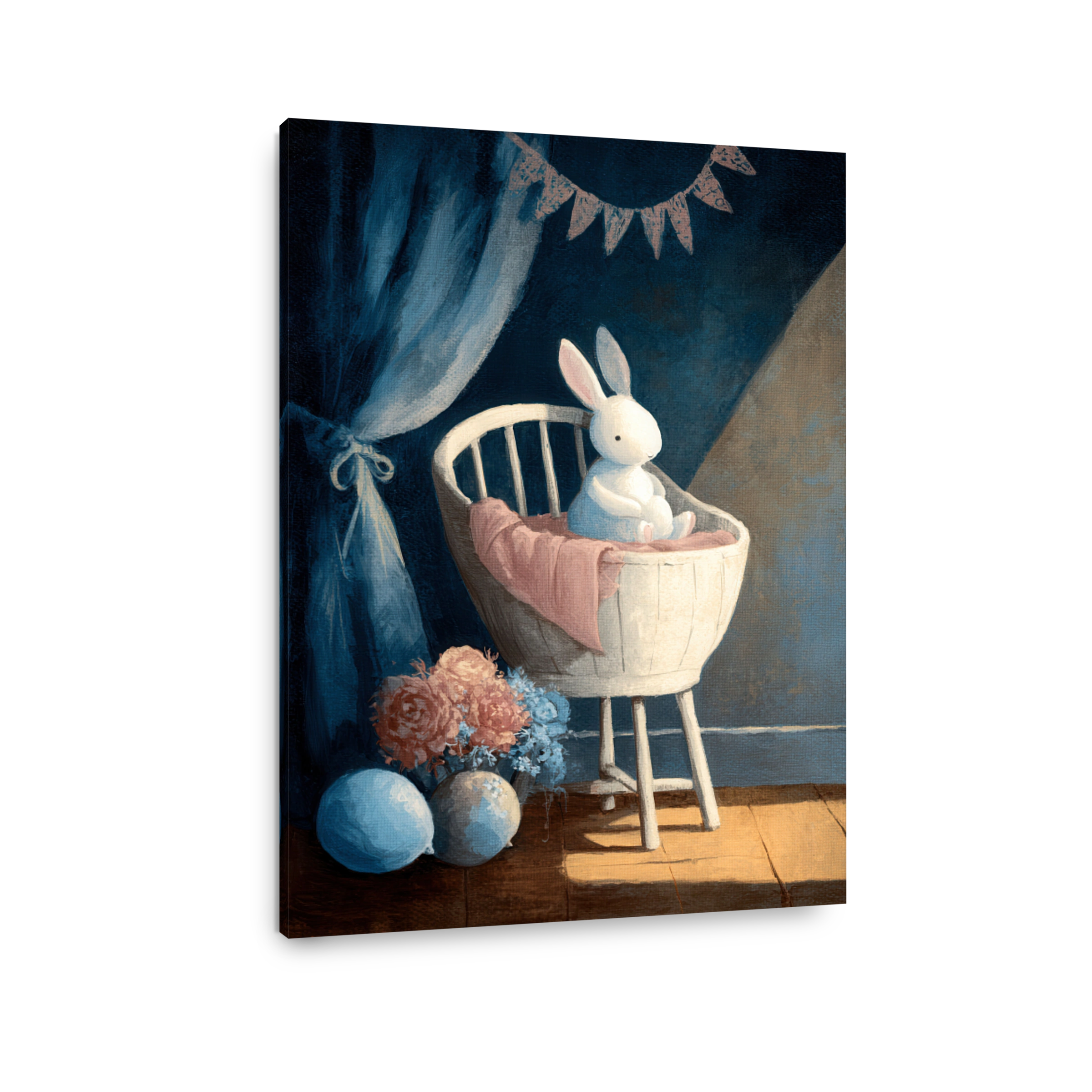 Bunny in a Bassinet Oil Painting
